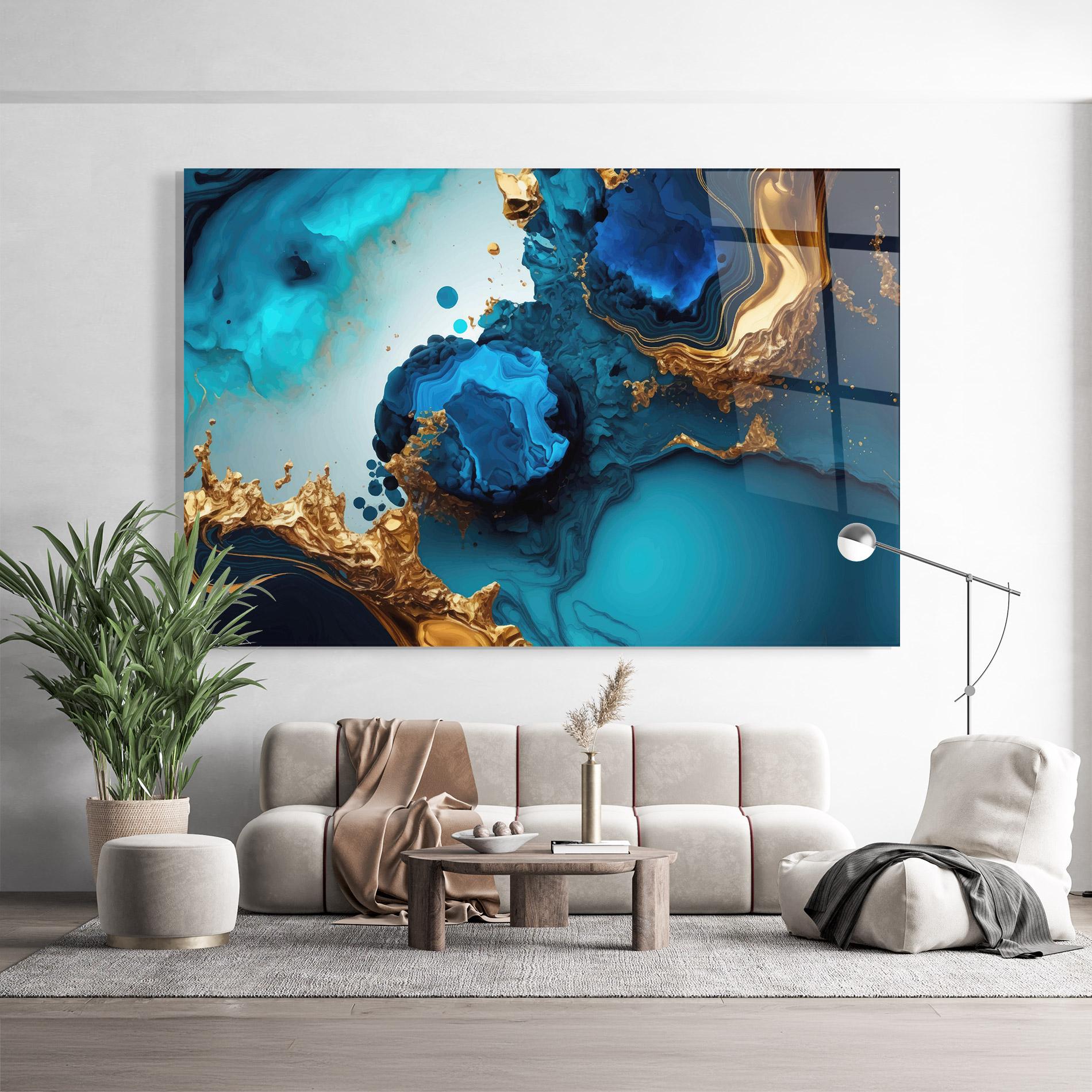 Glasbild Blue Gold Wave mockup 9