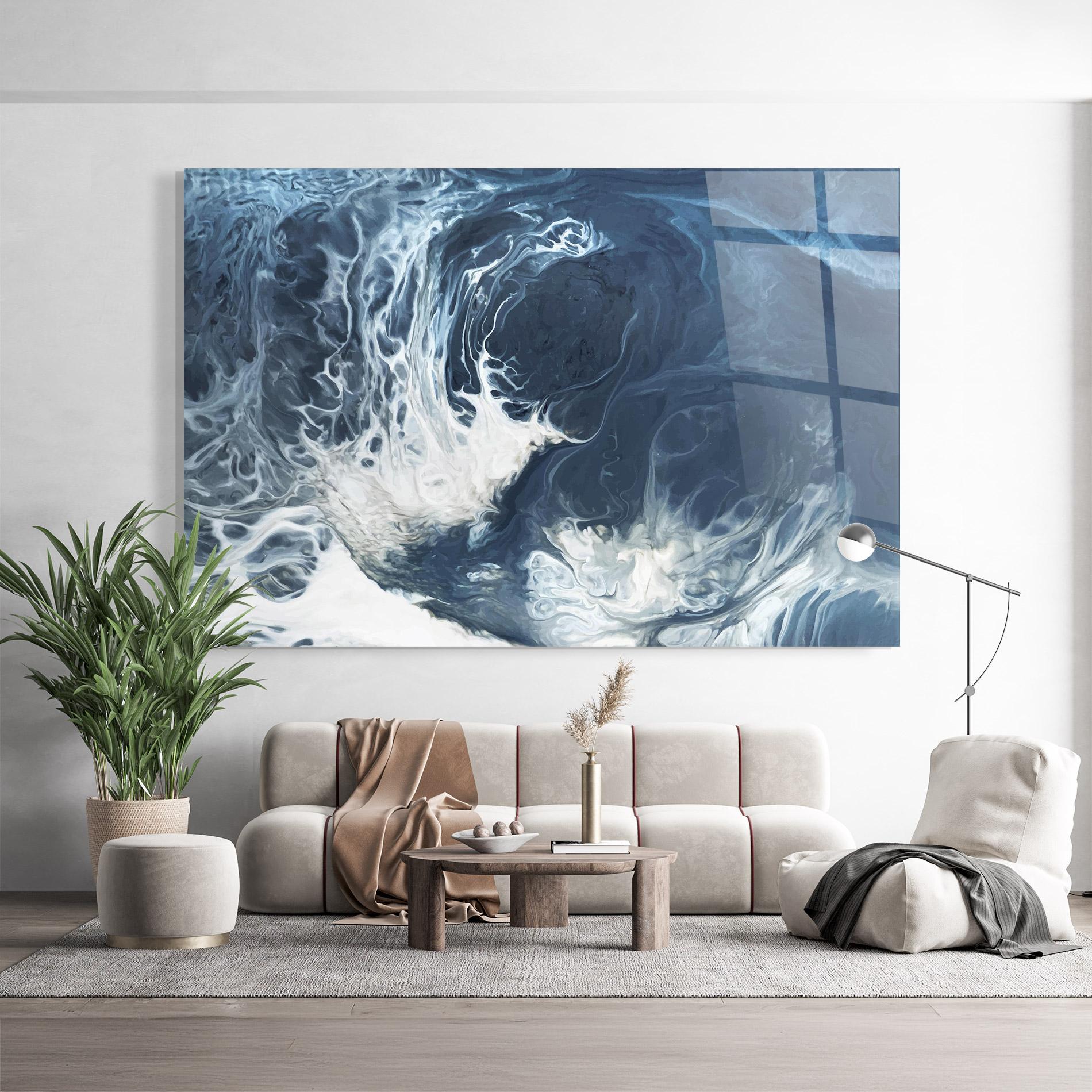 Glasbild Blue White Waves mockup 9