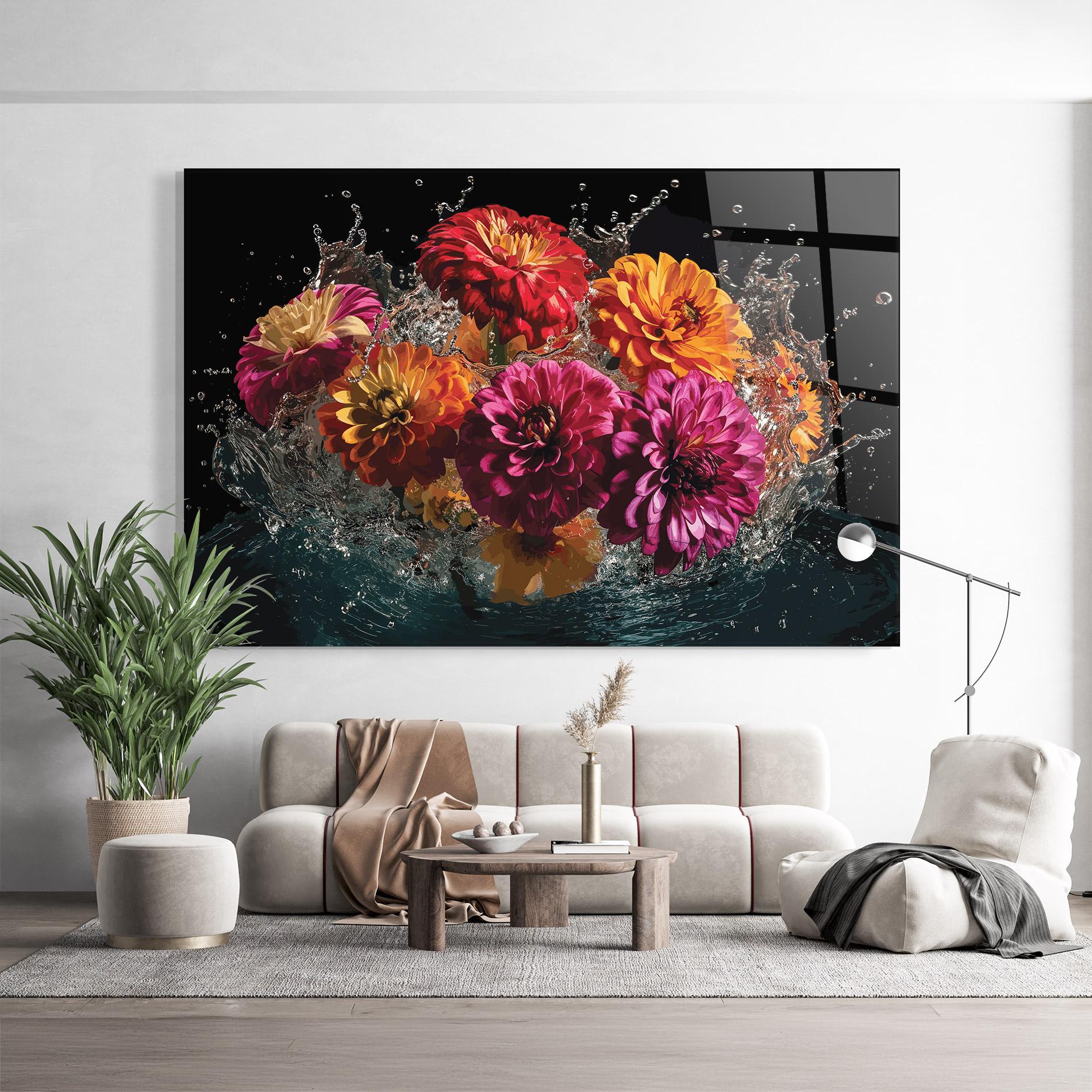 Glasbild Flower Water Splash mockup 9