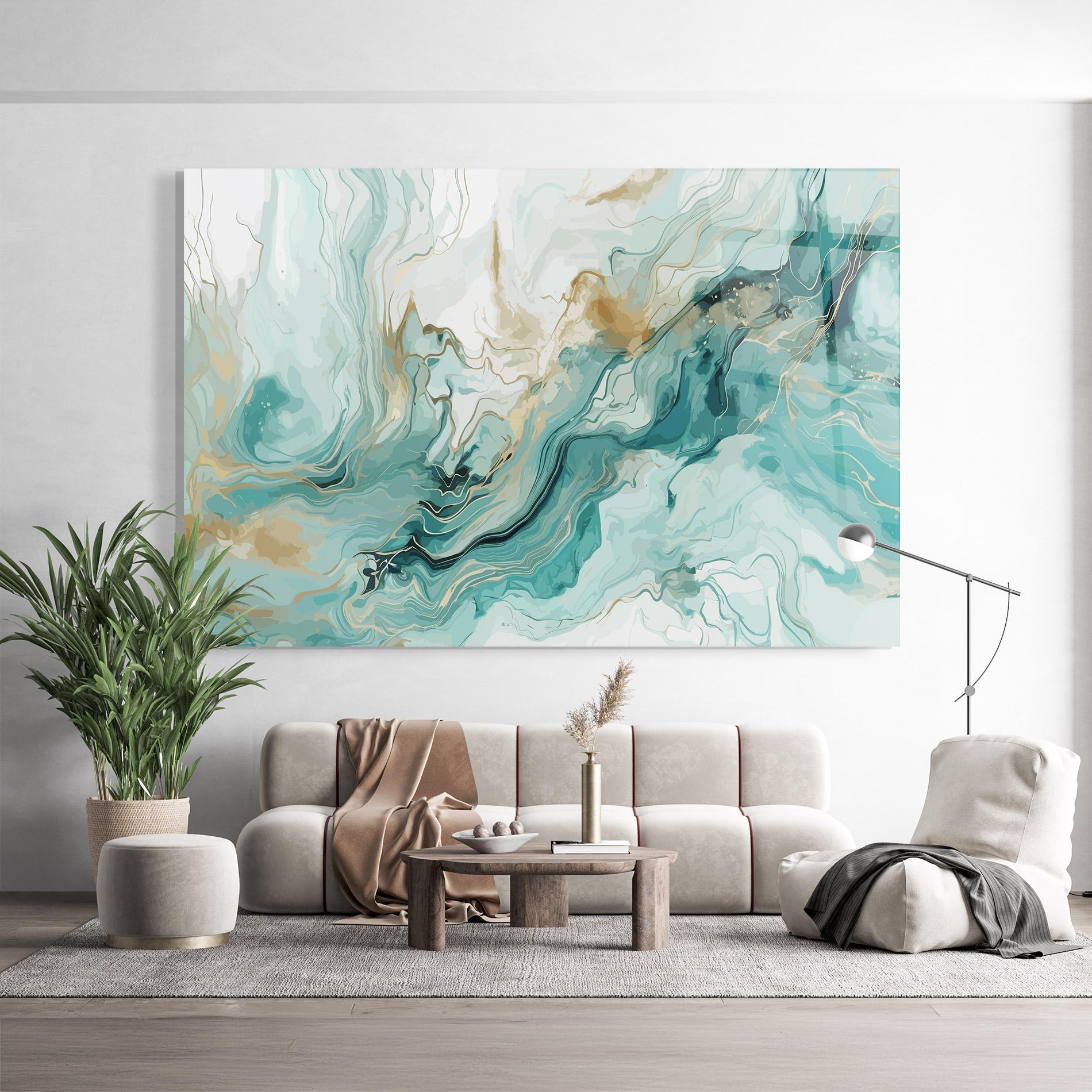 Glasbild Green Gold Water mockup 9