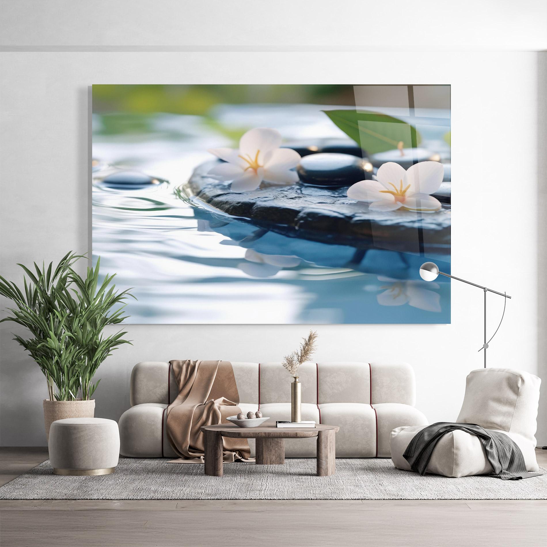 Glasbild Water White Flowers mockup 9