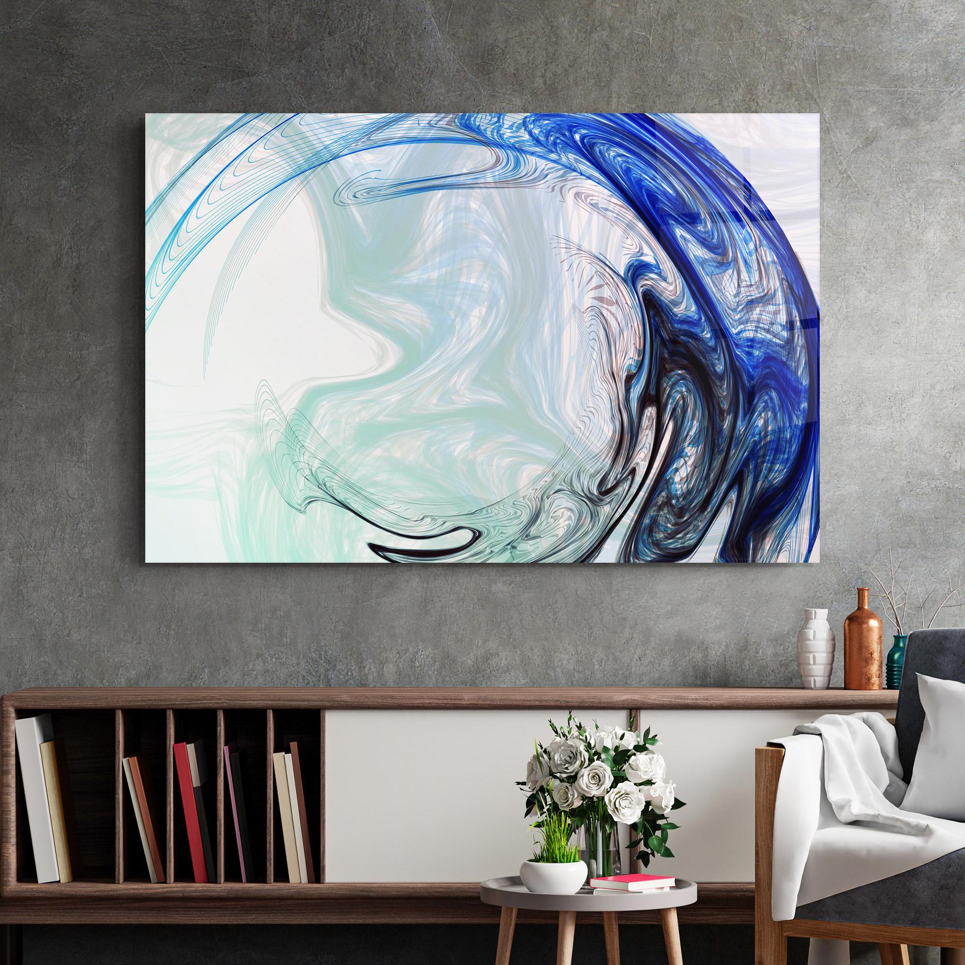 Glasbild Blue Black Art mockup 2