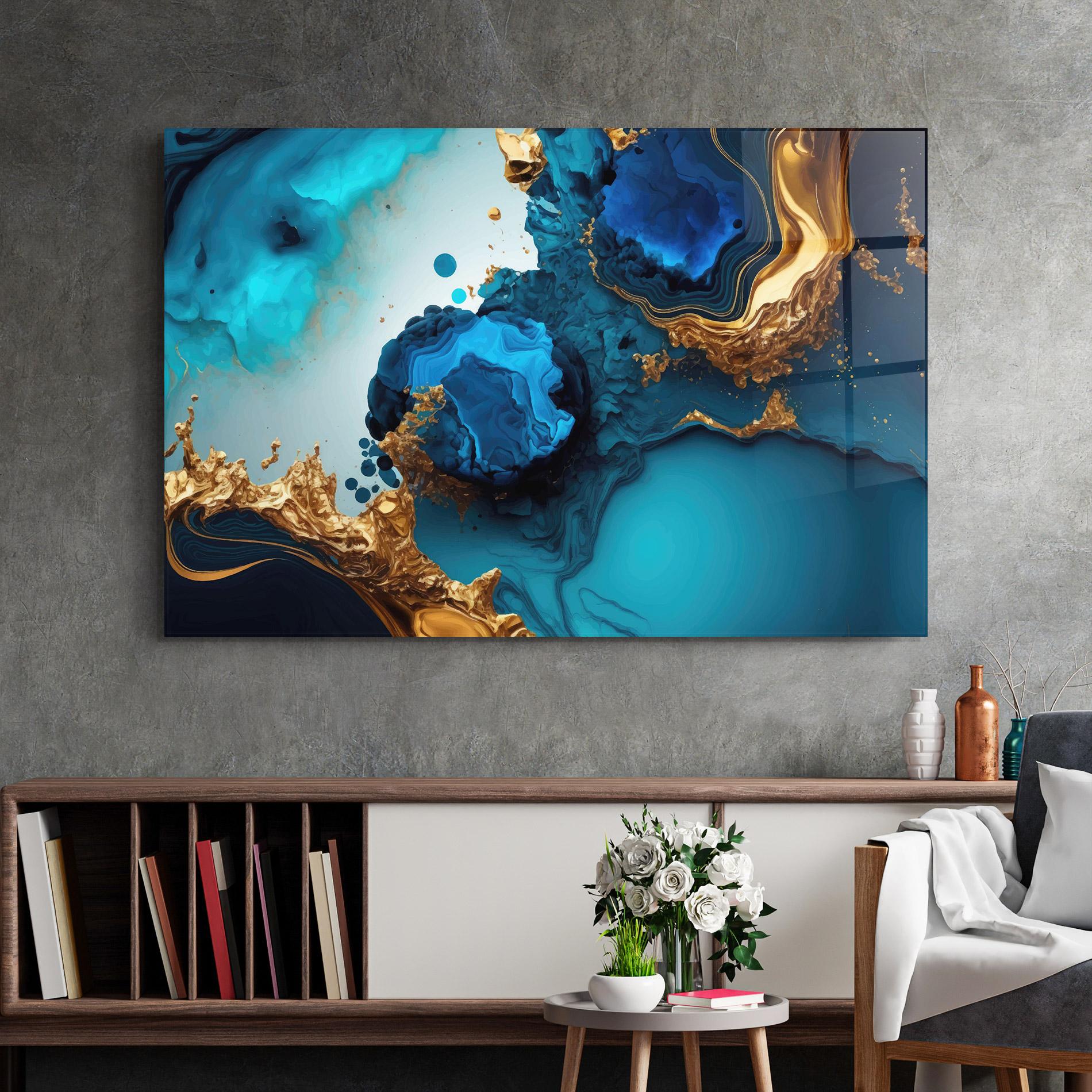 Glasbild Blue Gold Wave mockup 2