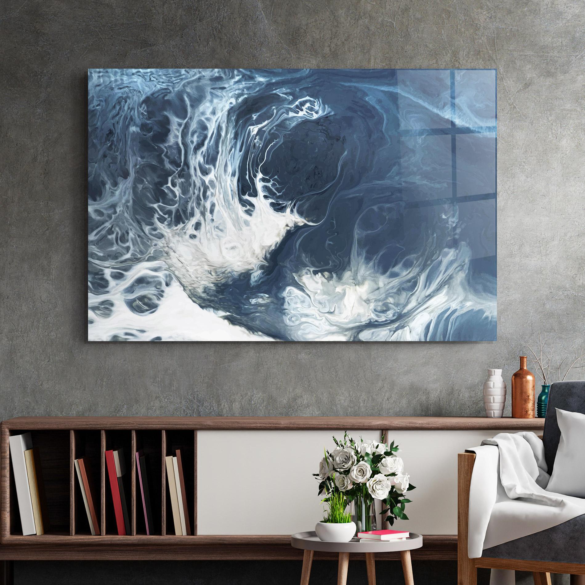 Glasbild Blue White Waves mockup 2