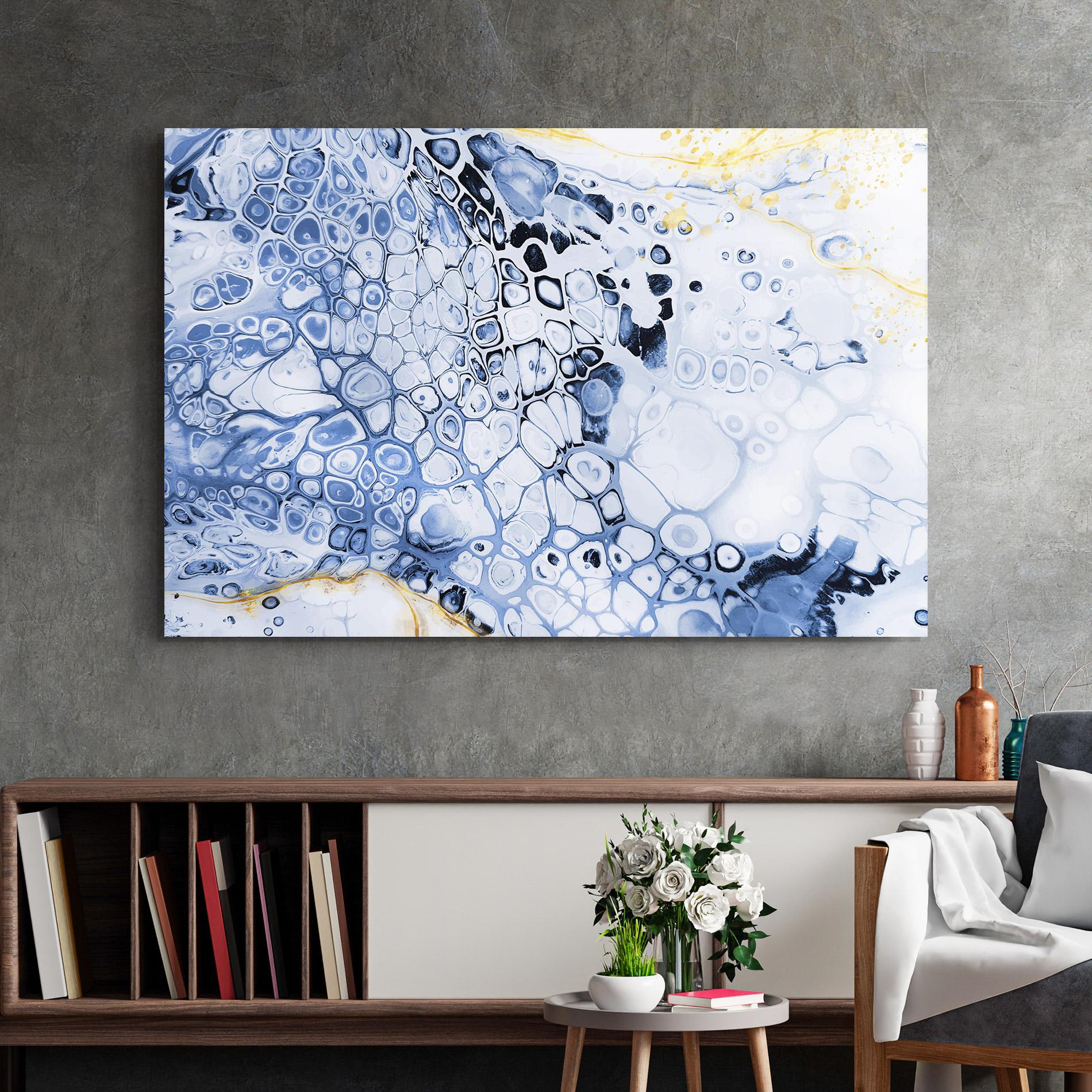 Glasbild Blue Yellow Water Art mockup 2