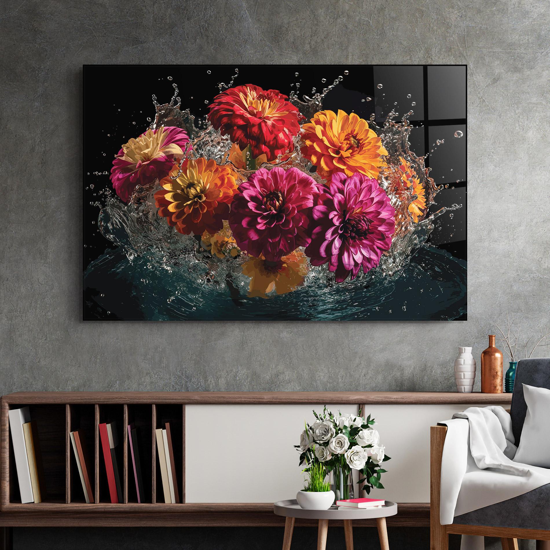 Glasbild Flower Water Splash mockup 2