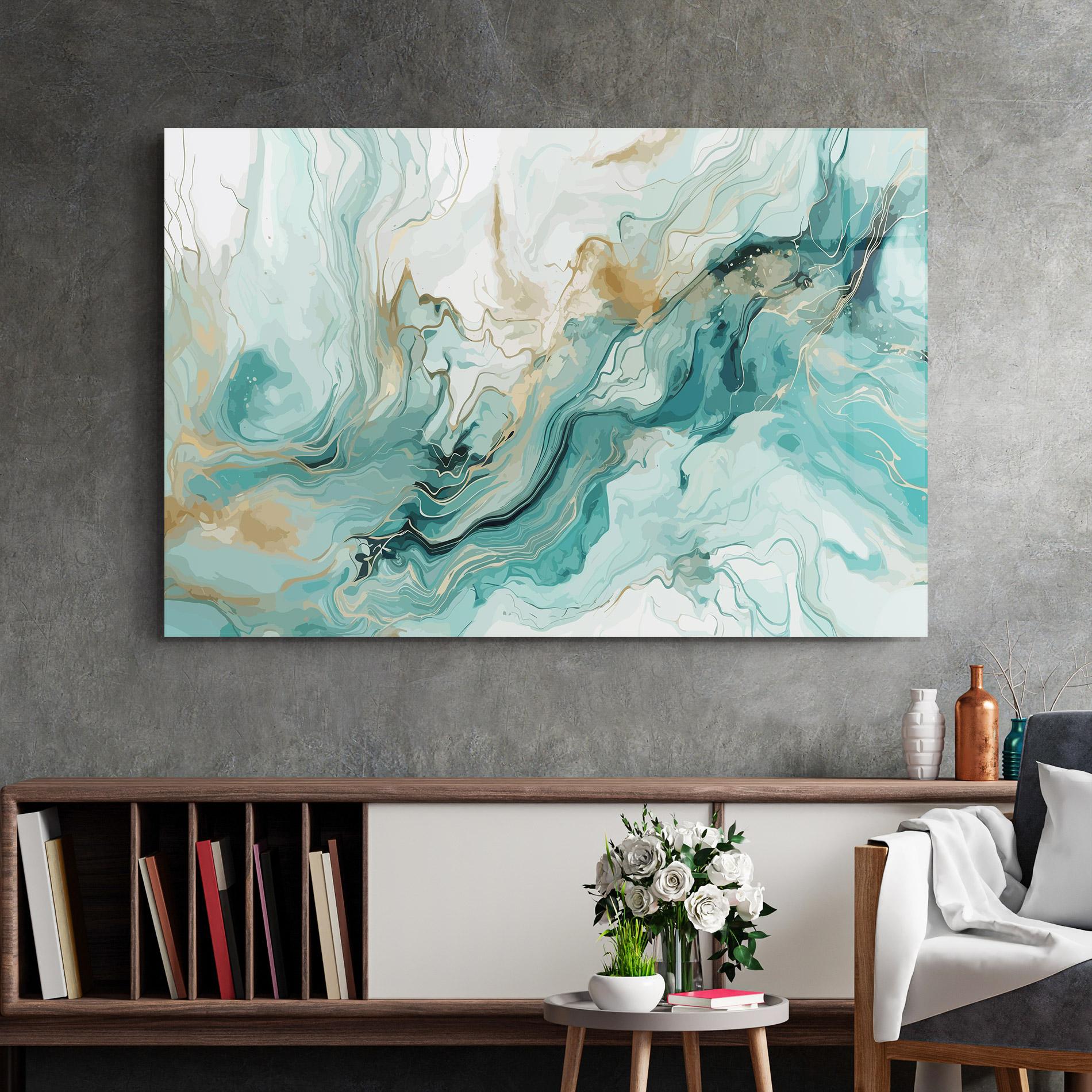 Glasbild Green Gold Water mockup 2