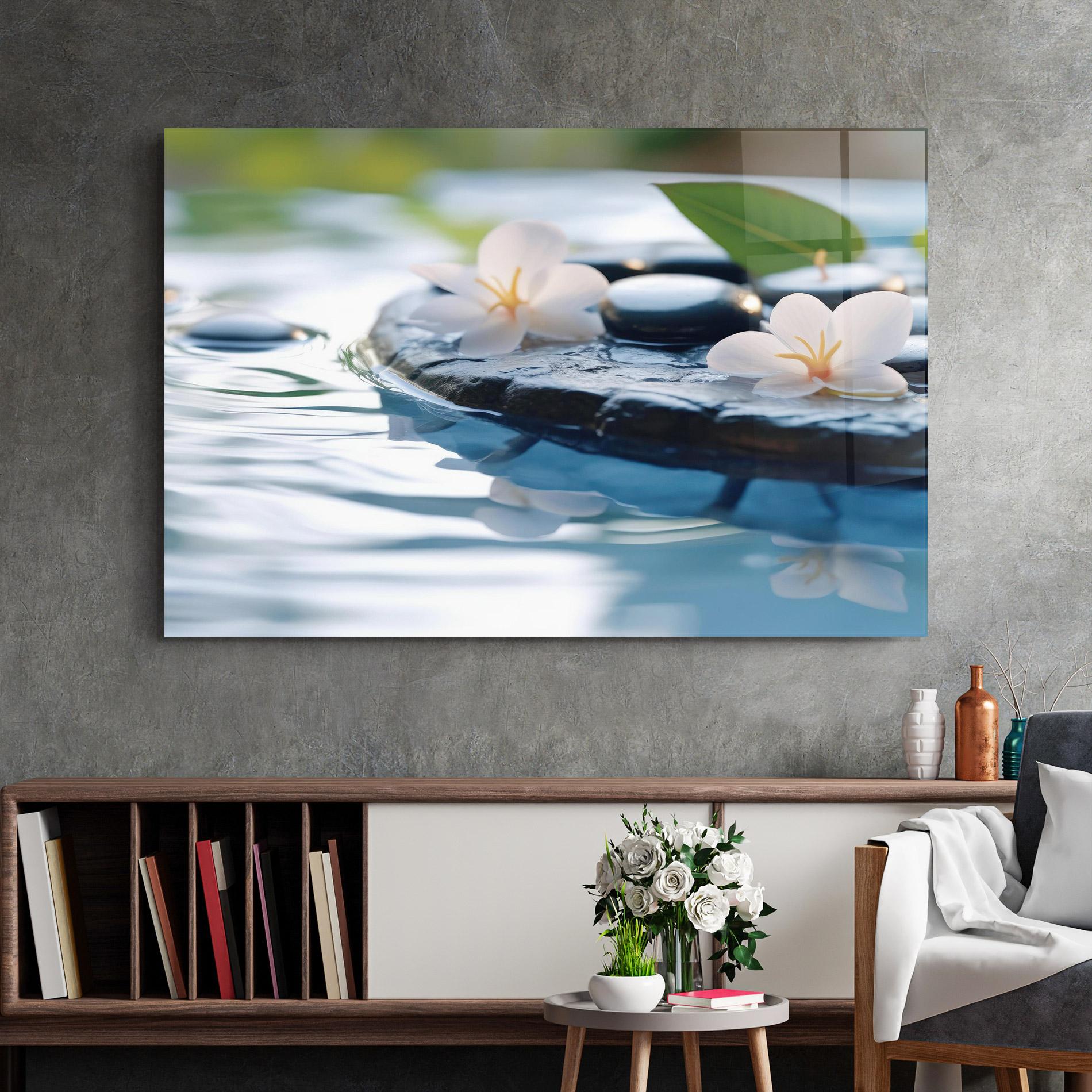 Glasbild Water White Flowers mockup 2