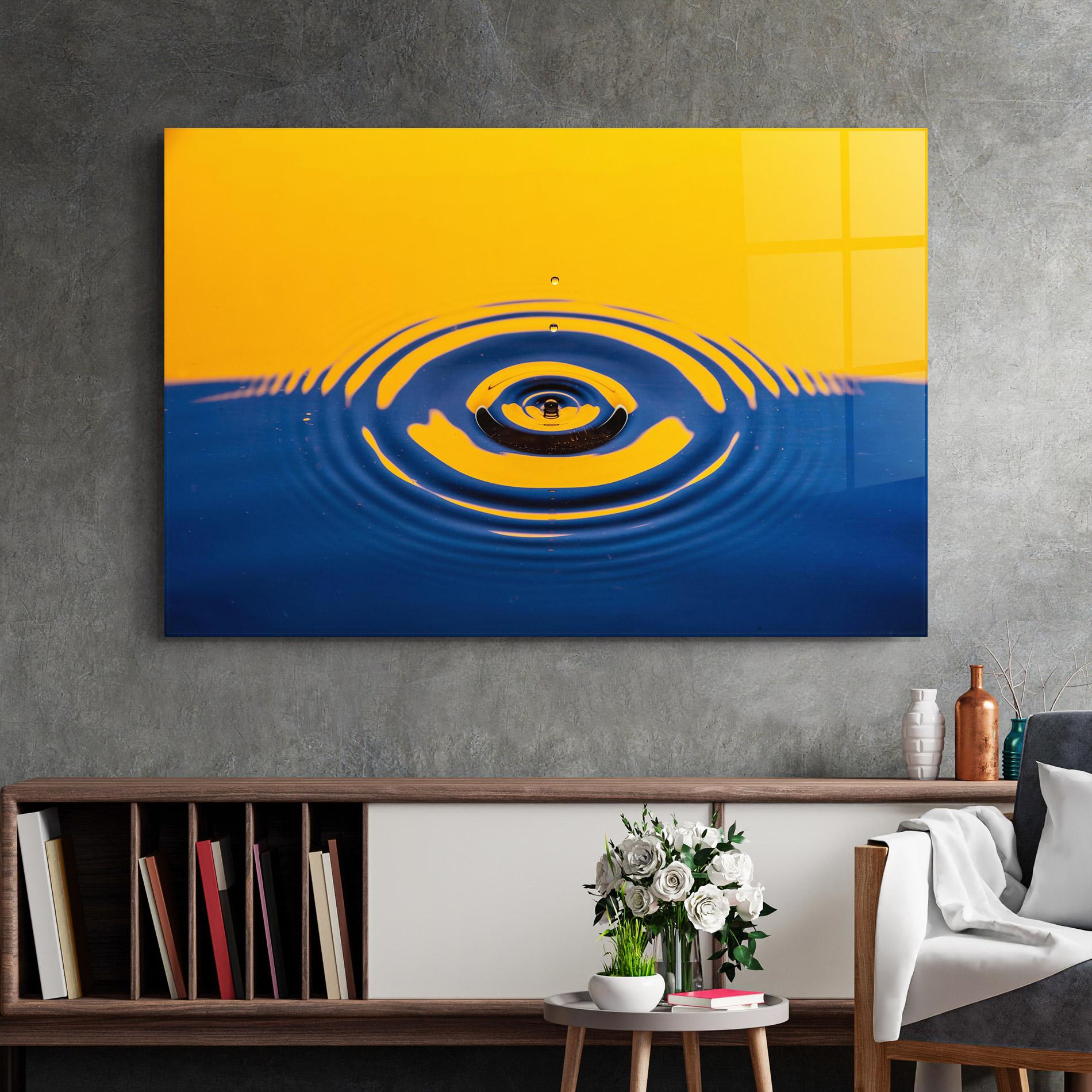 Glasbild Yellow Blue Drop mockup 2