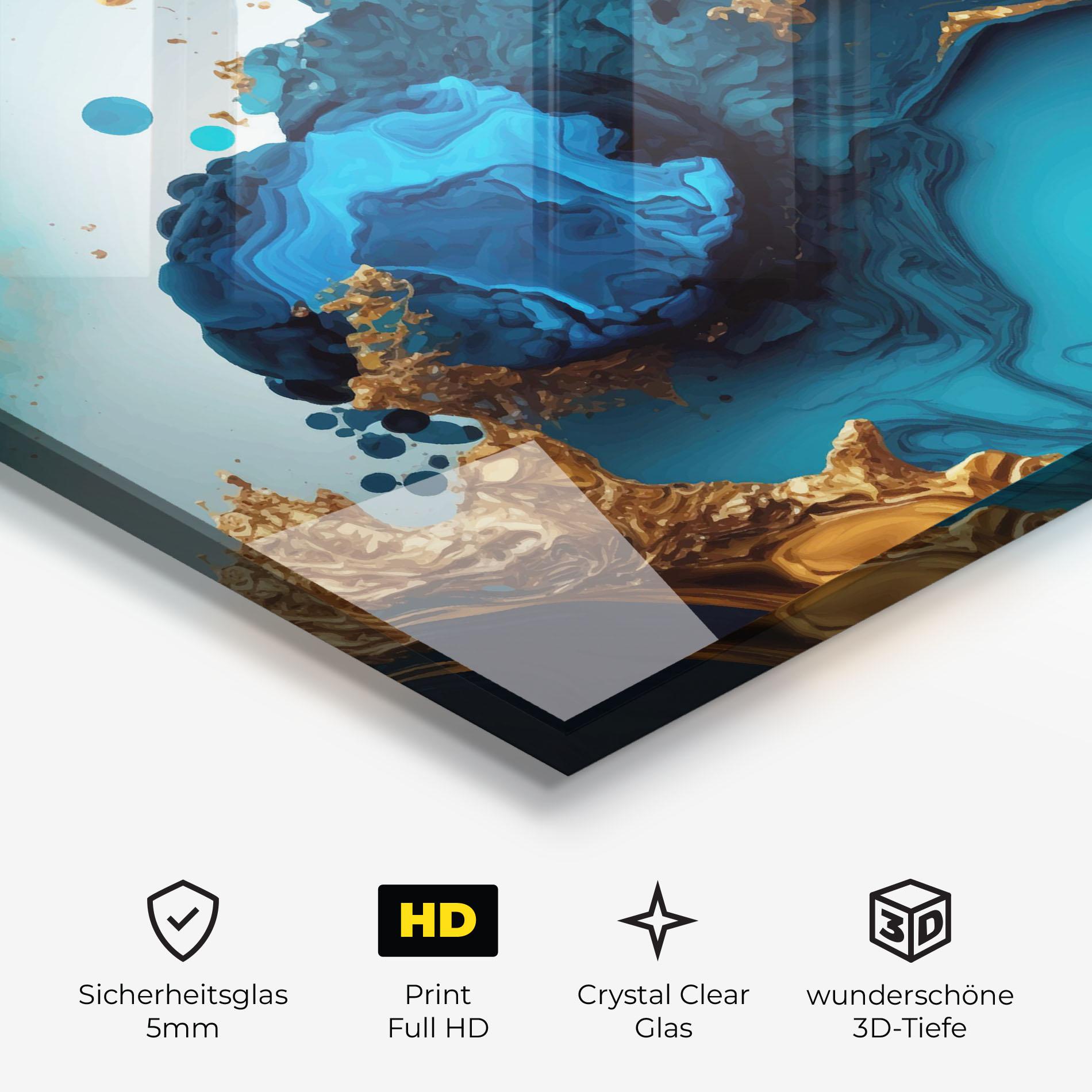 Glasbild Blue Gold Wave mockup 3