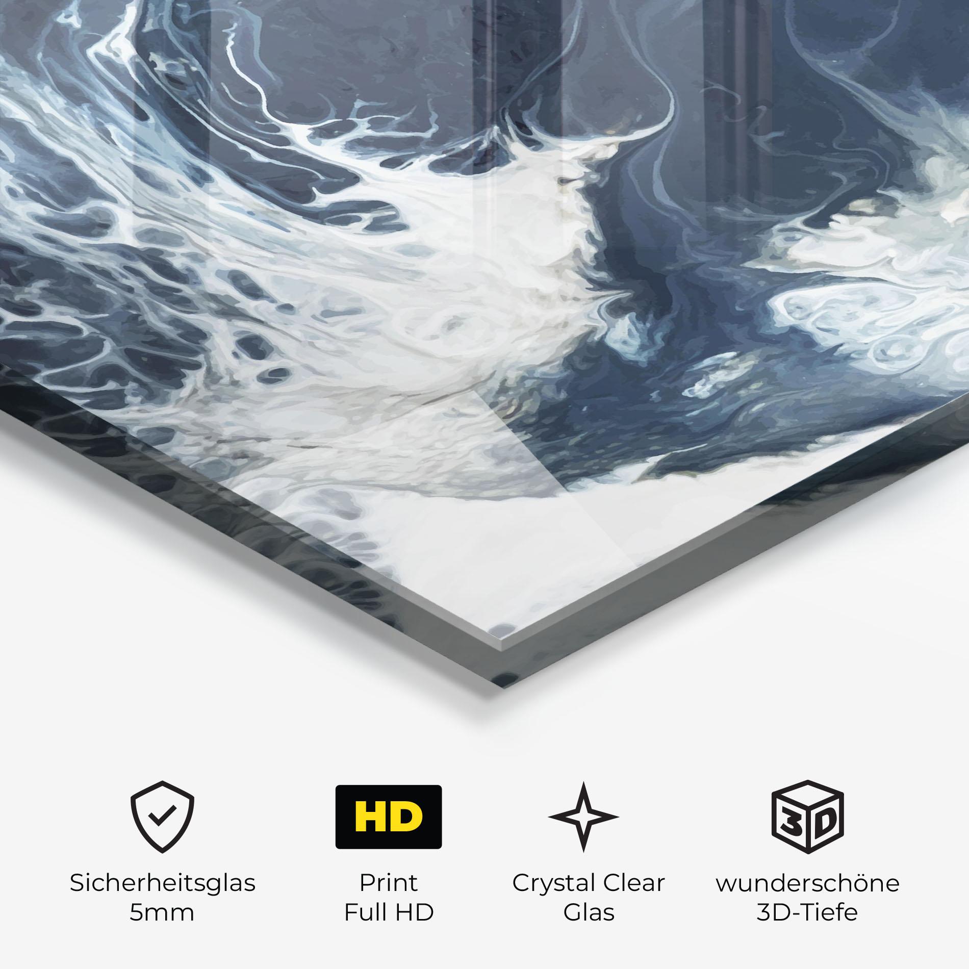 Glasbild Blue White Waves mockup 3