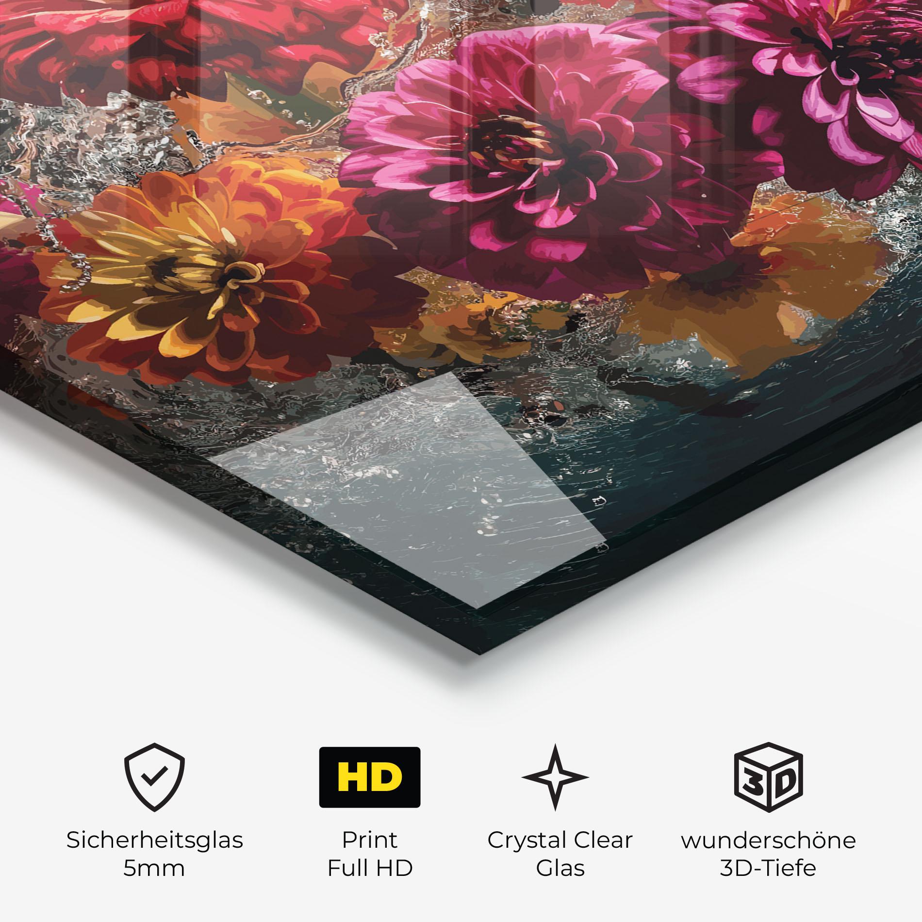 Glasbild Flower Water Splash mockup 3