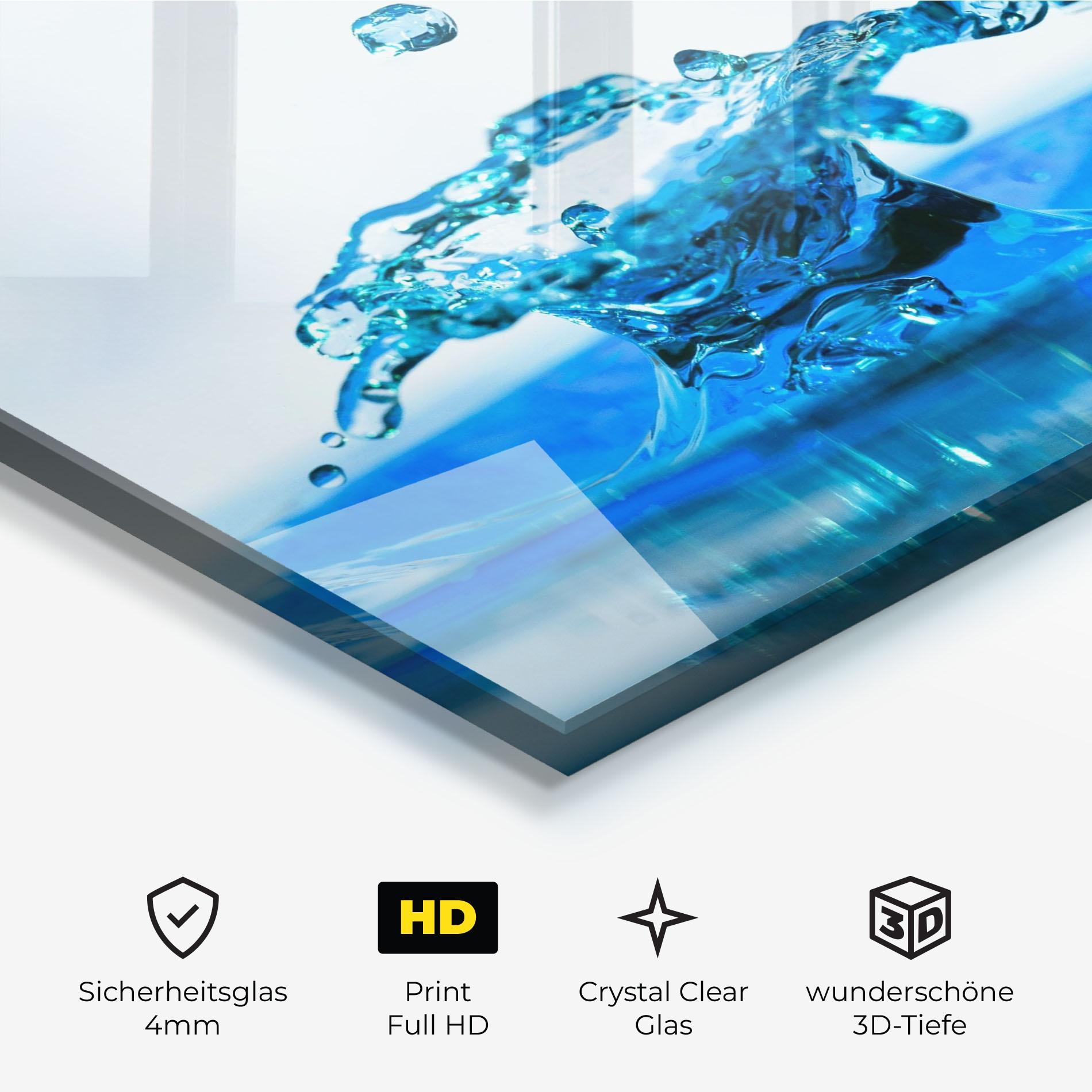 Glasbild Blue Water Splash mockup 3
