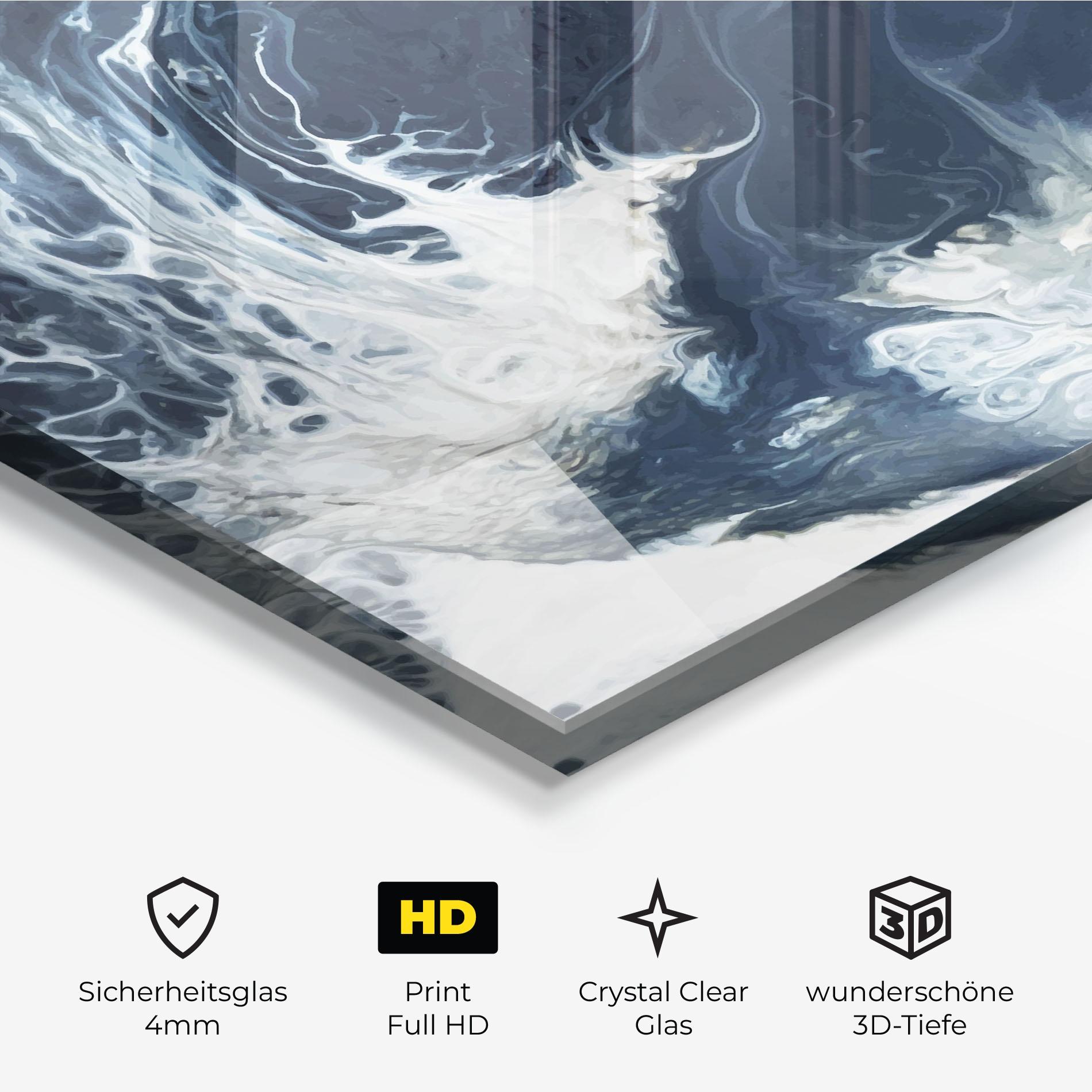 Glasbild Blue White Waves mockup 3