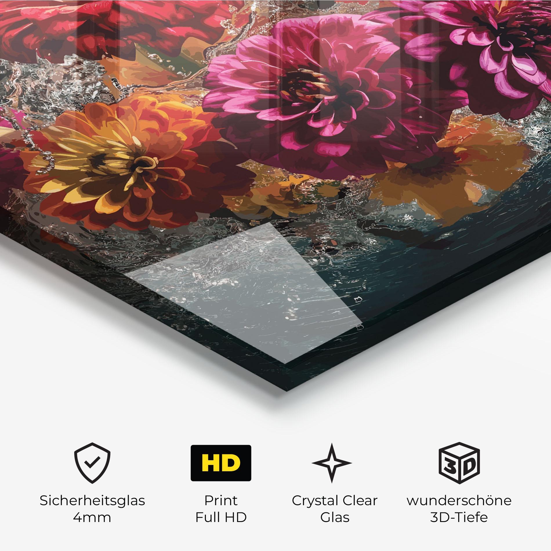 Glasbild Flower Water Splash mockup 3