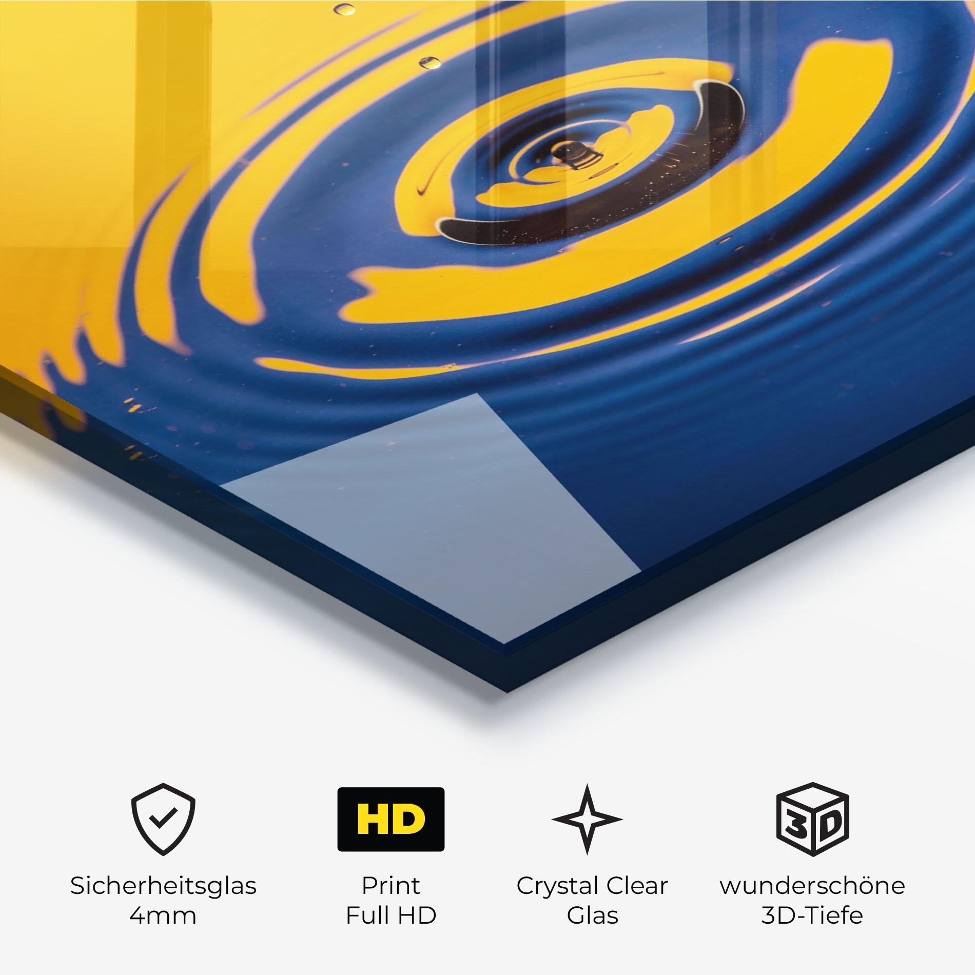 Glasbild Yellow Blue Drop mockup 3