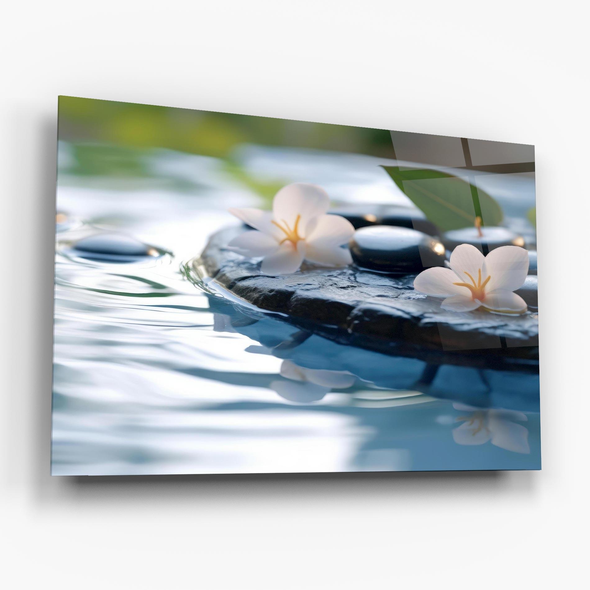 Glasbild Water White Flowers mockup 6