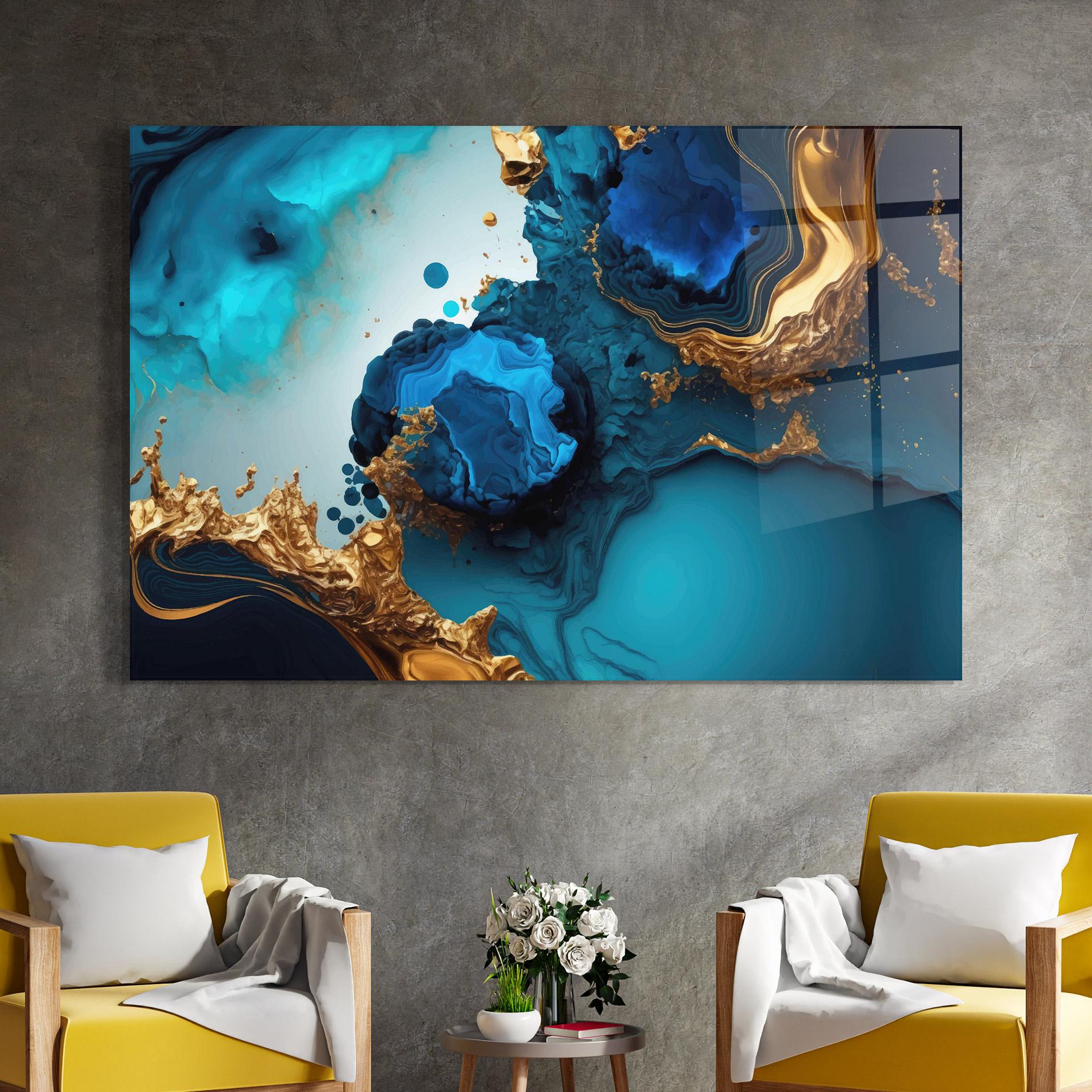 Glasbild Blue Gold Wave mockup 4