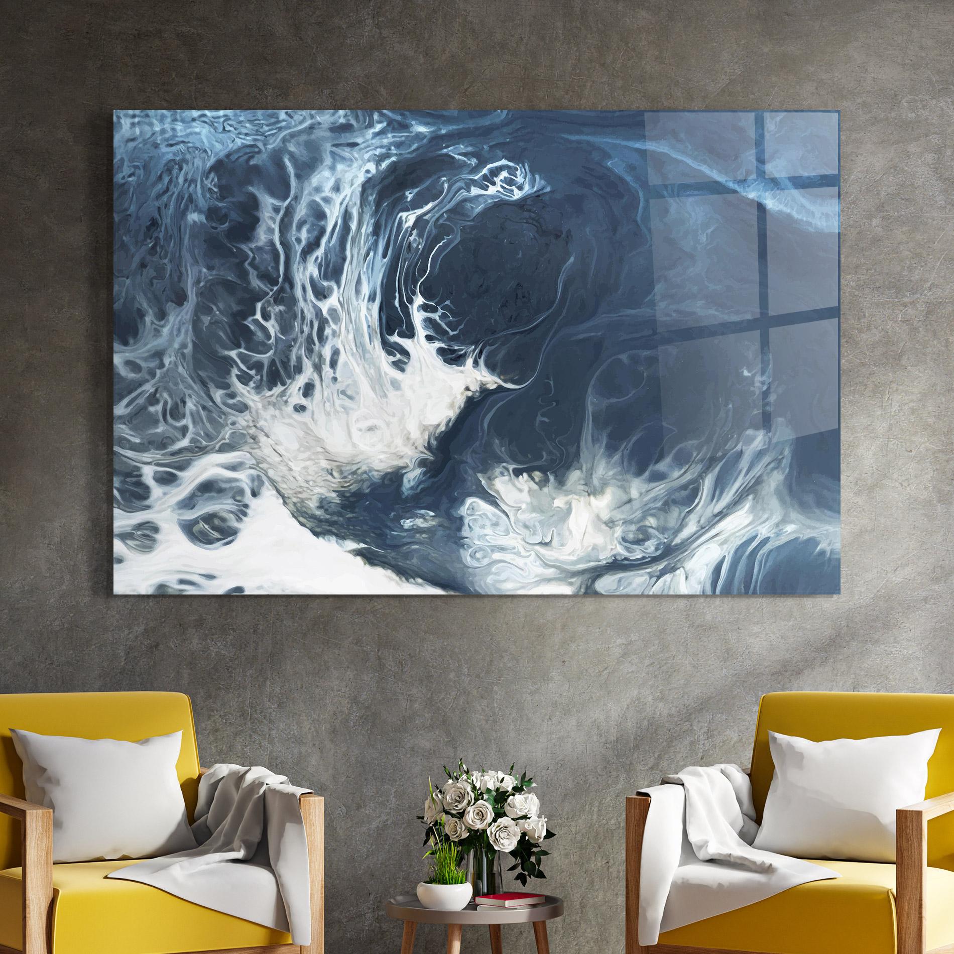 Glasbild Blue White Waves mockup 4