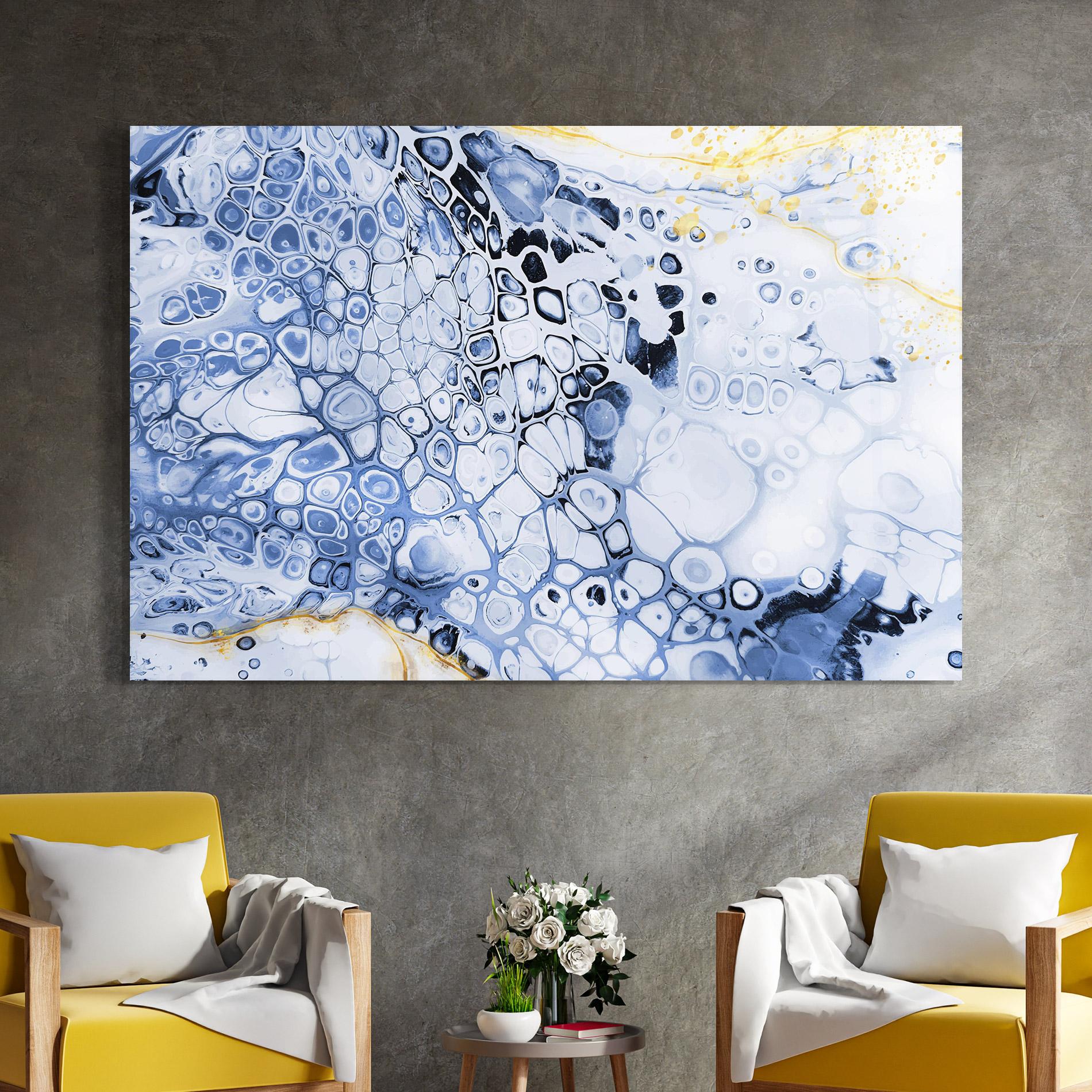 Glasbild Blue Yellow Water Art mockup 4