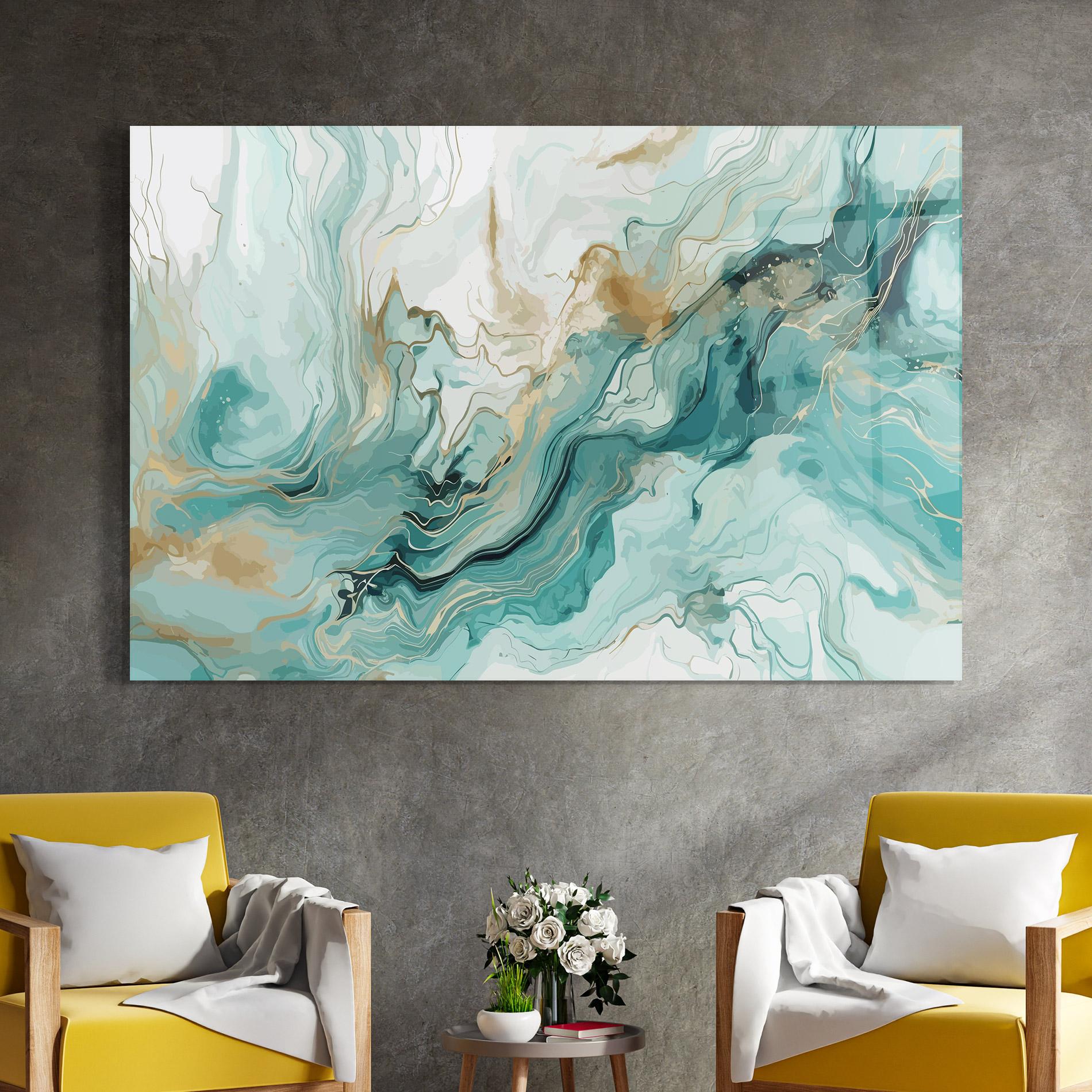 Glasbild Green Gold Water mockup 4