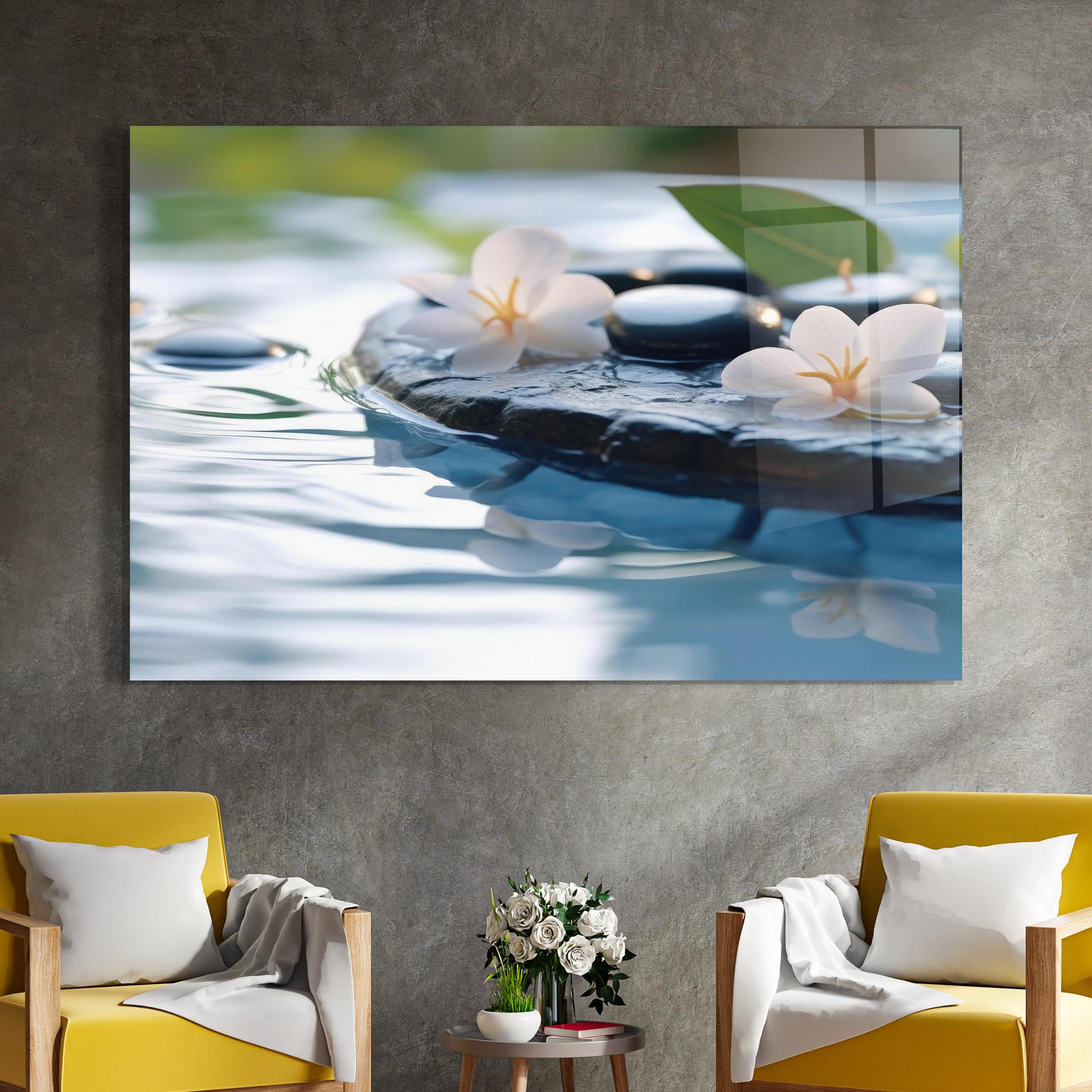 Glasbild Water White Flowers mockup 4