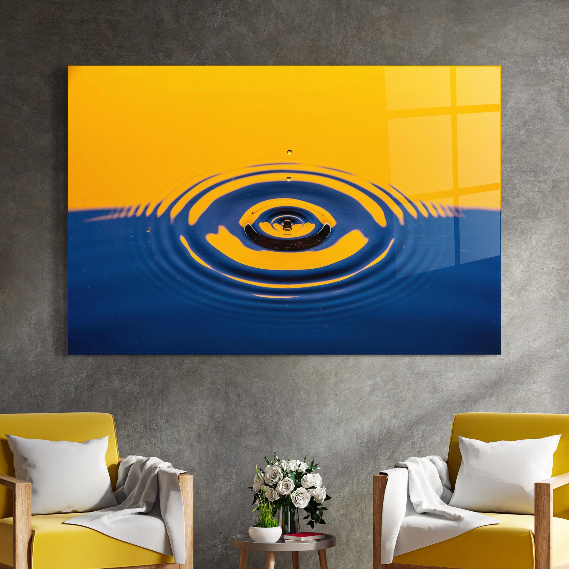 Glasbild Yellow Blue Drop mockup 4