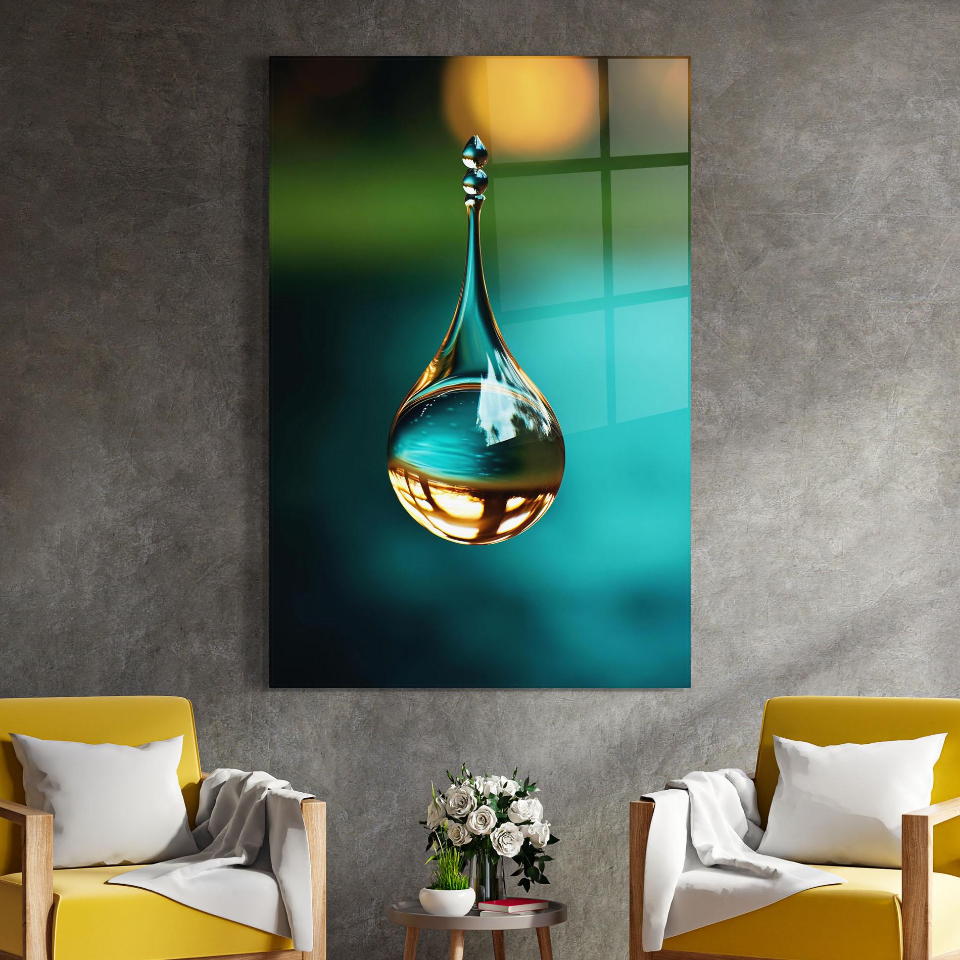 Glasbild Big Green Drop mockup 4