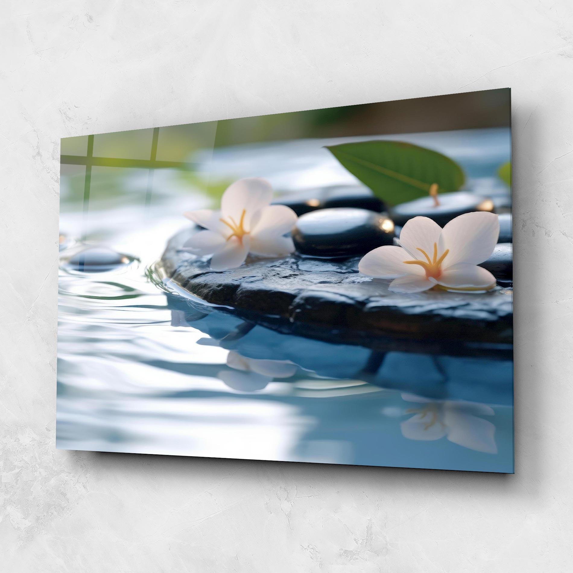 Glasbild Water White Flowers mockup 1