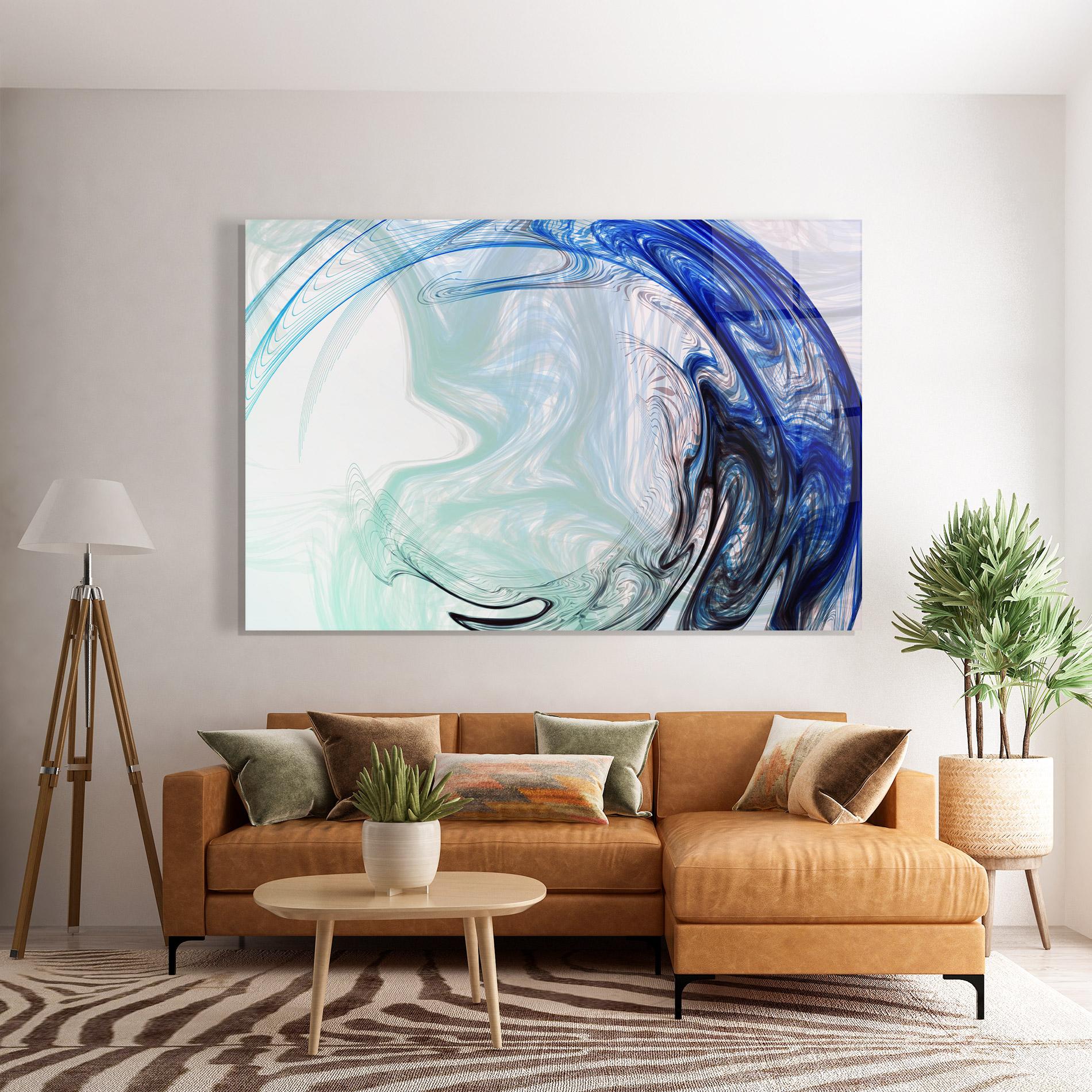 Glasbild Blue Black Art mockup 7