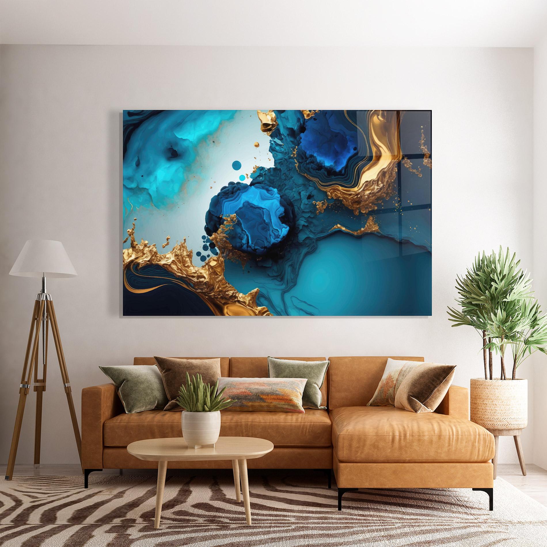 Glasbild Blue Gold Wave mockup 7