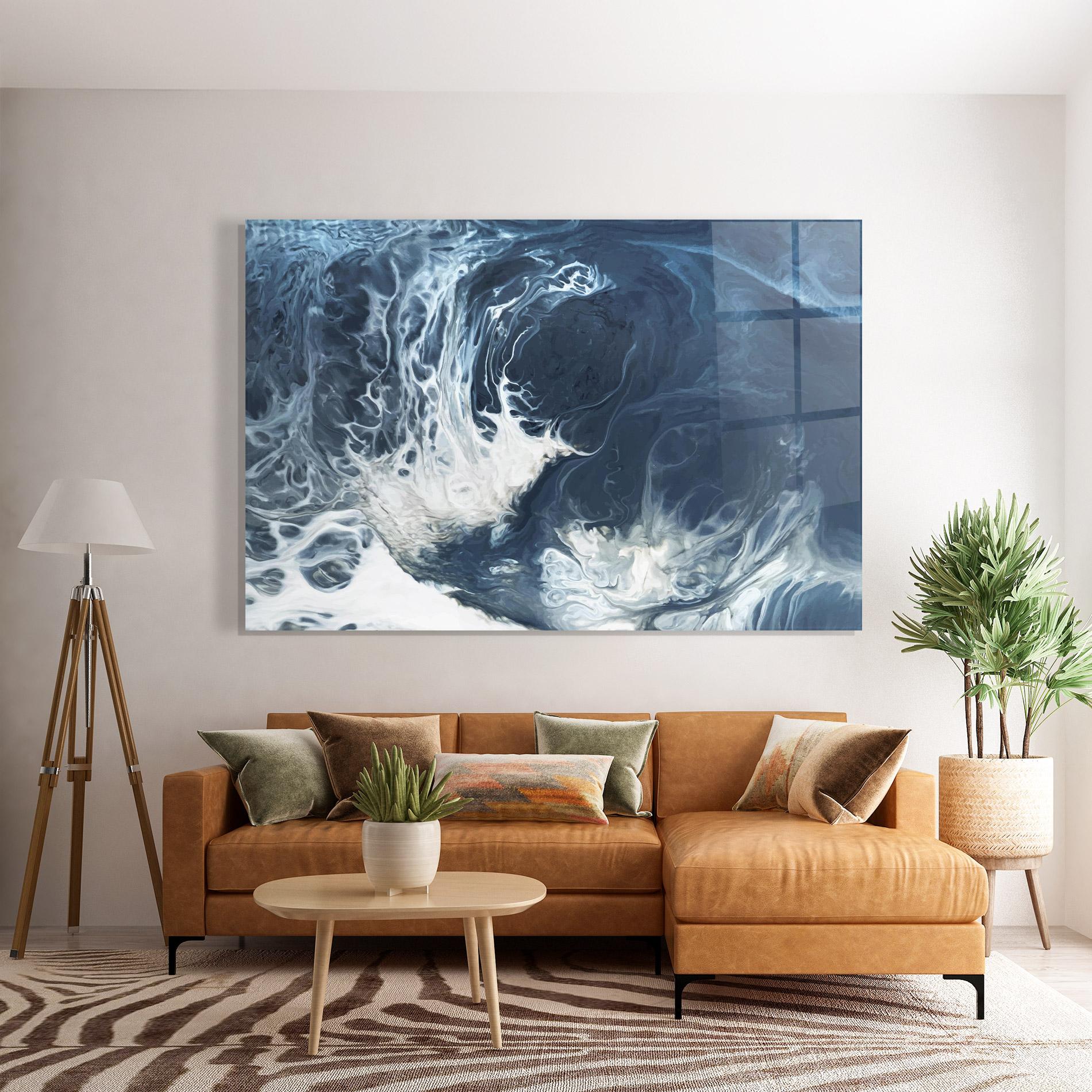 Glasbild Blue White Waves mockup 7