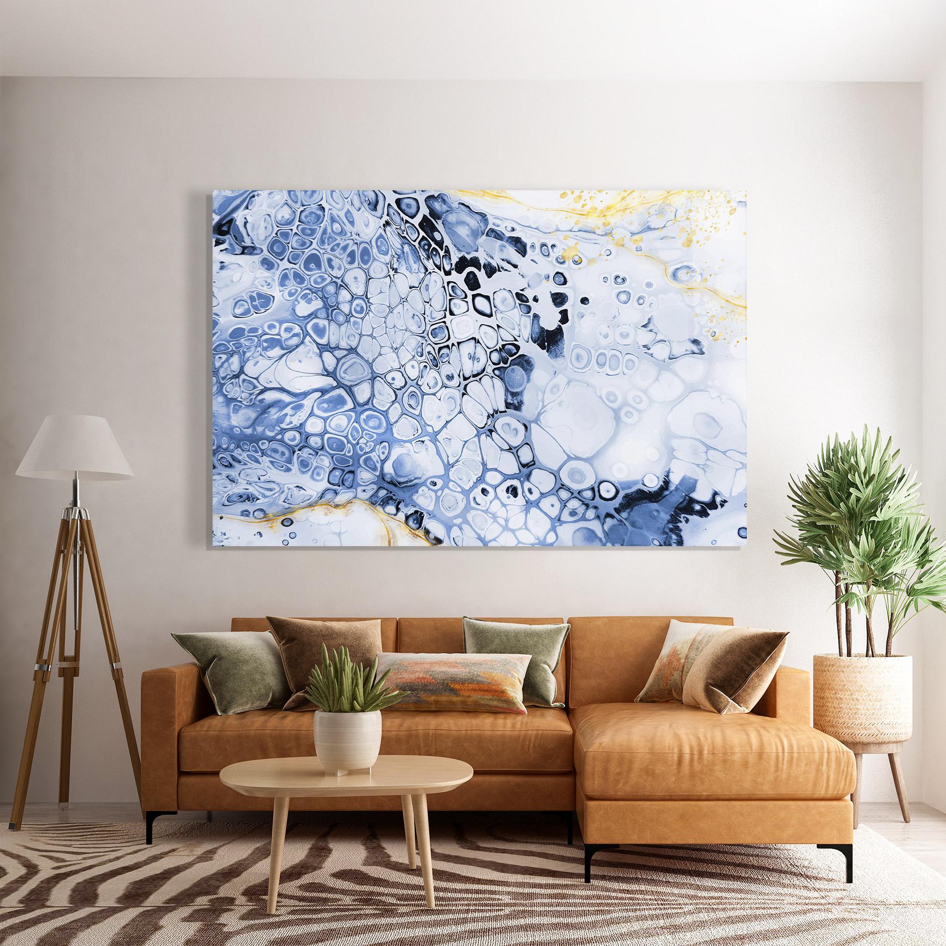 Glasbild Blue Yellow Water Art mockup 7