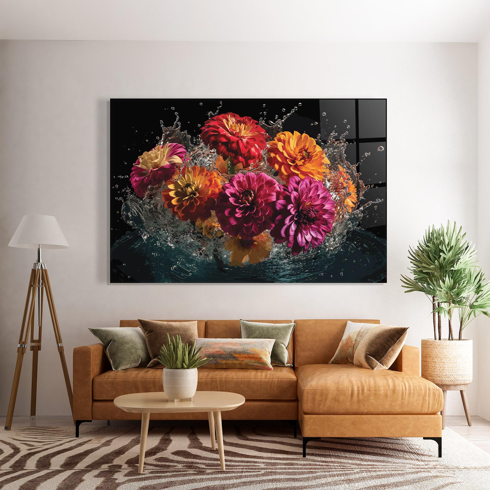 Glasbild Flower Water Splash mockup 7