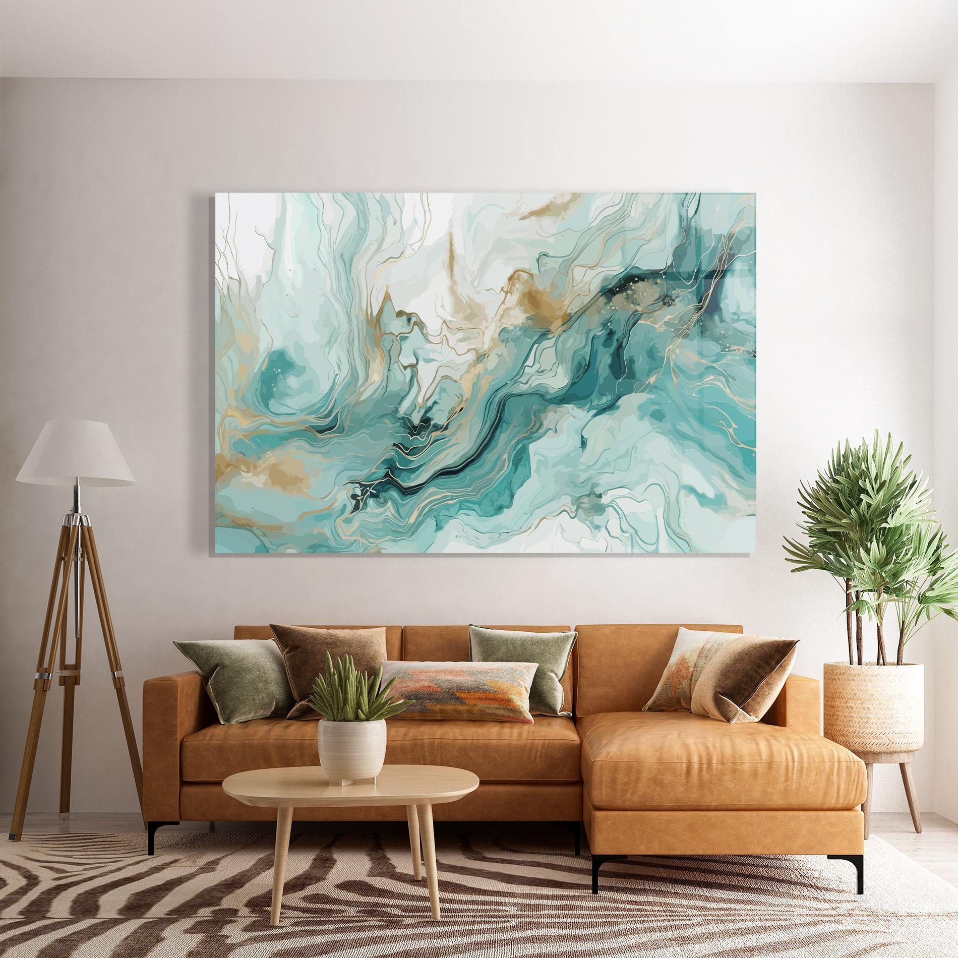 Glasbild Green Gold Water mockup 7