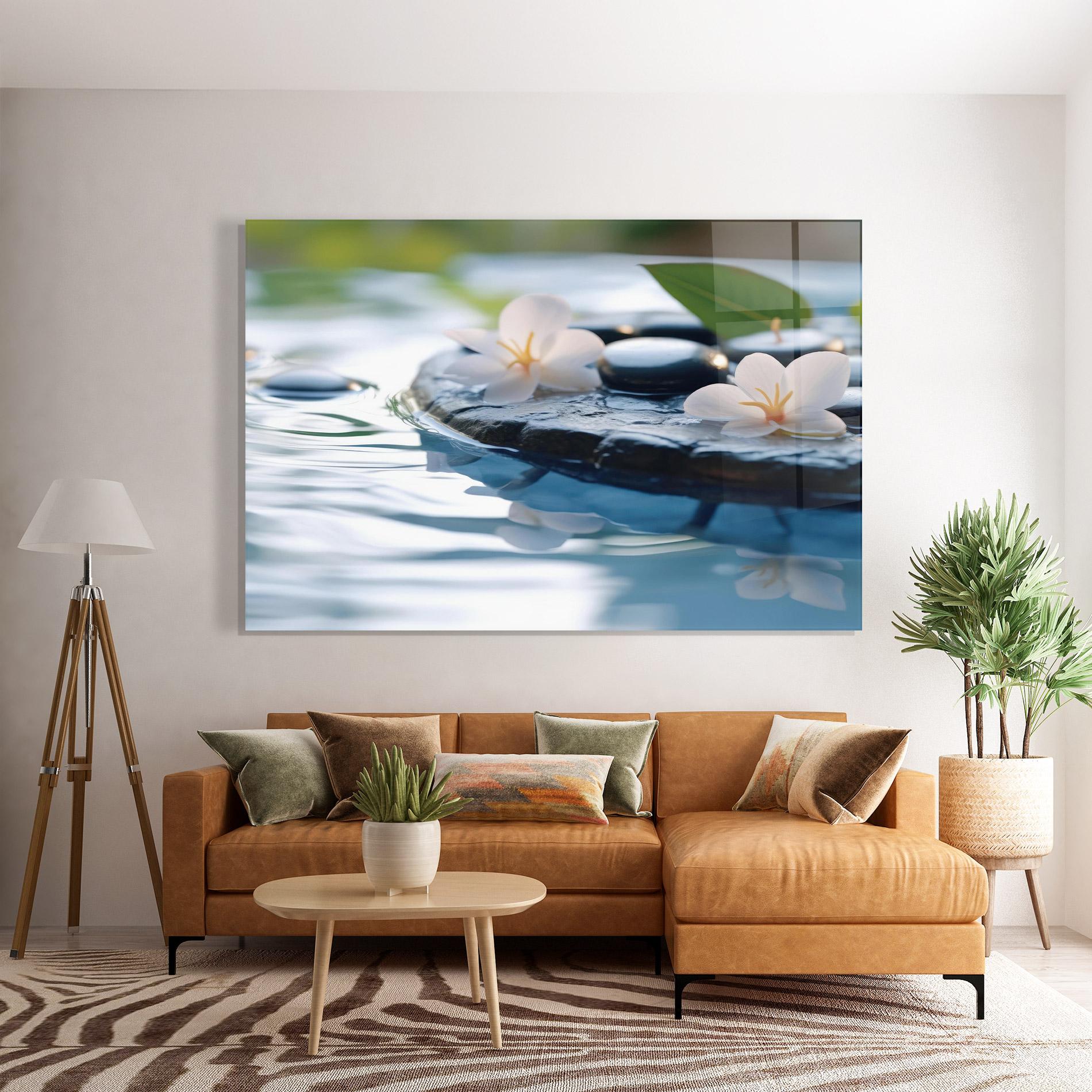 Glasbild Water White Flowers mockup 7