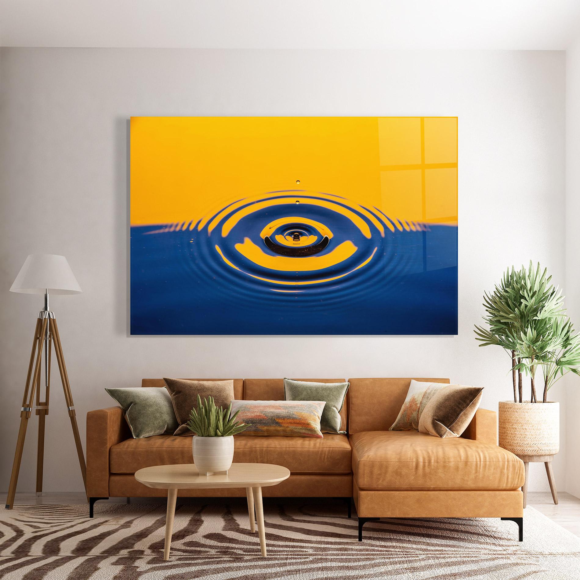 Glasbild Yellow Blue Drop mockup 7