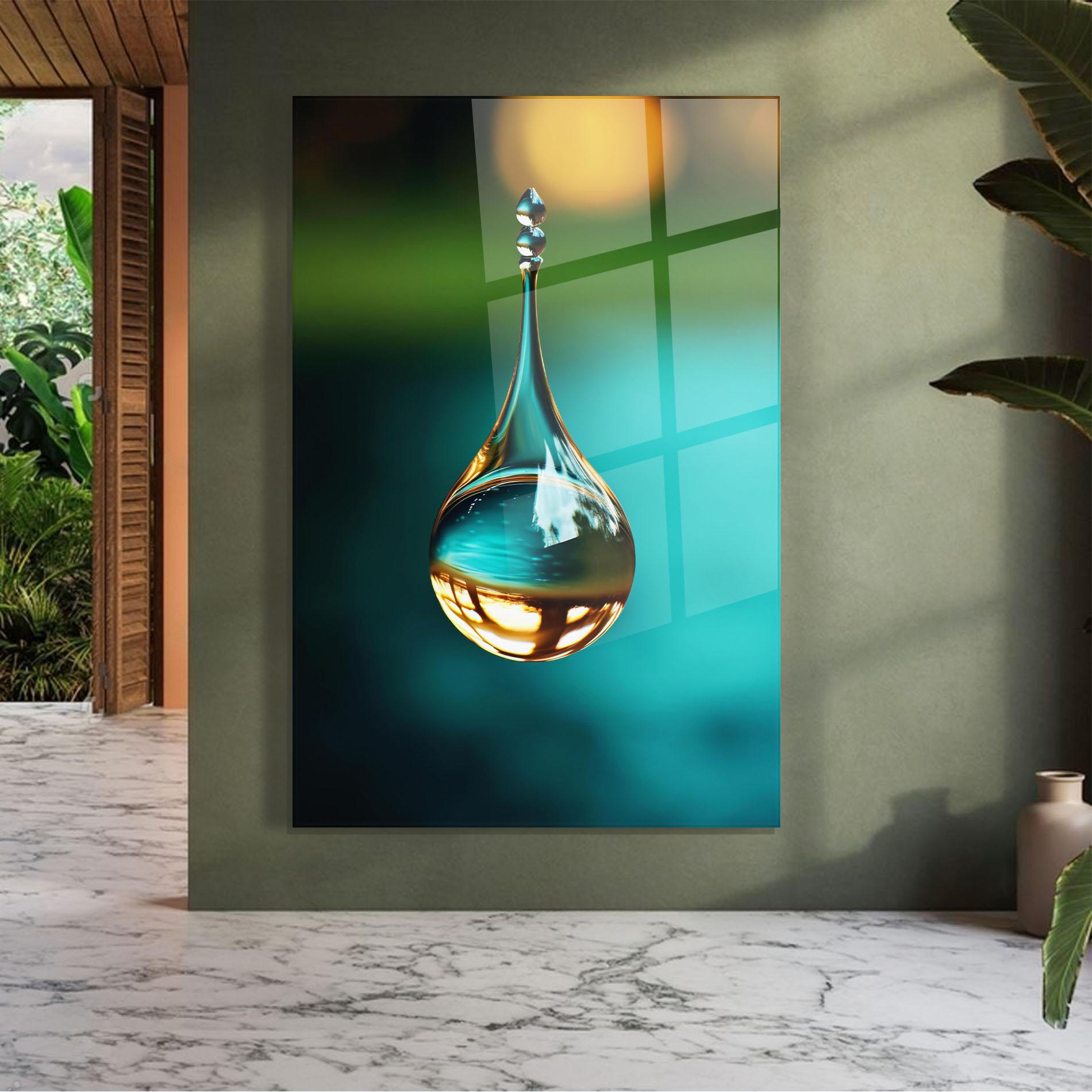 Glasbild Big Green Drop mockup 7