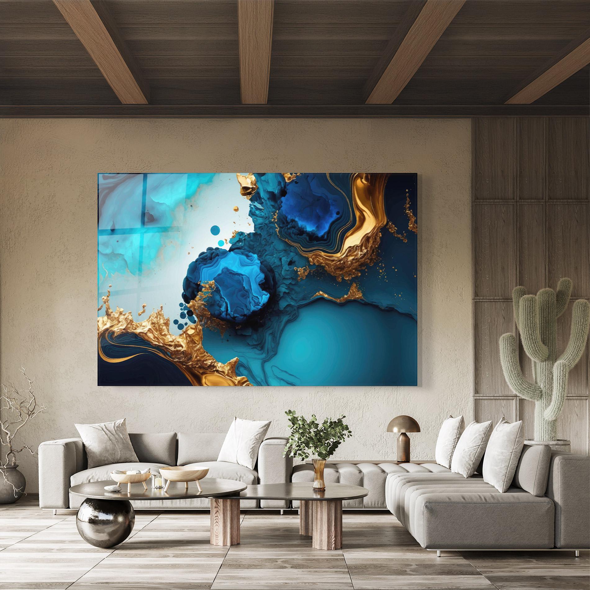 Glasbild Blue Gold Wave mockup 8