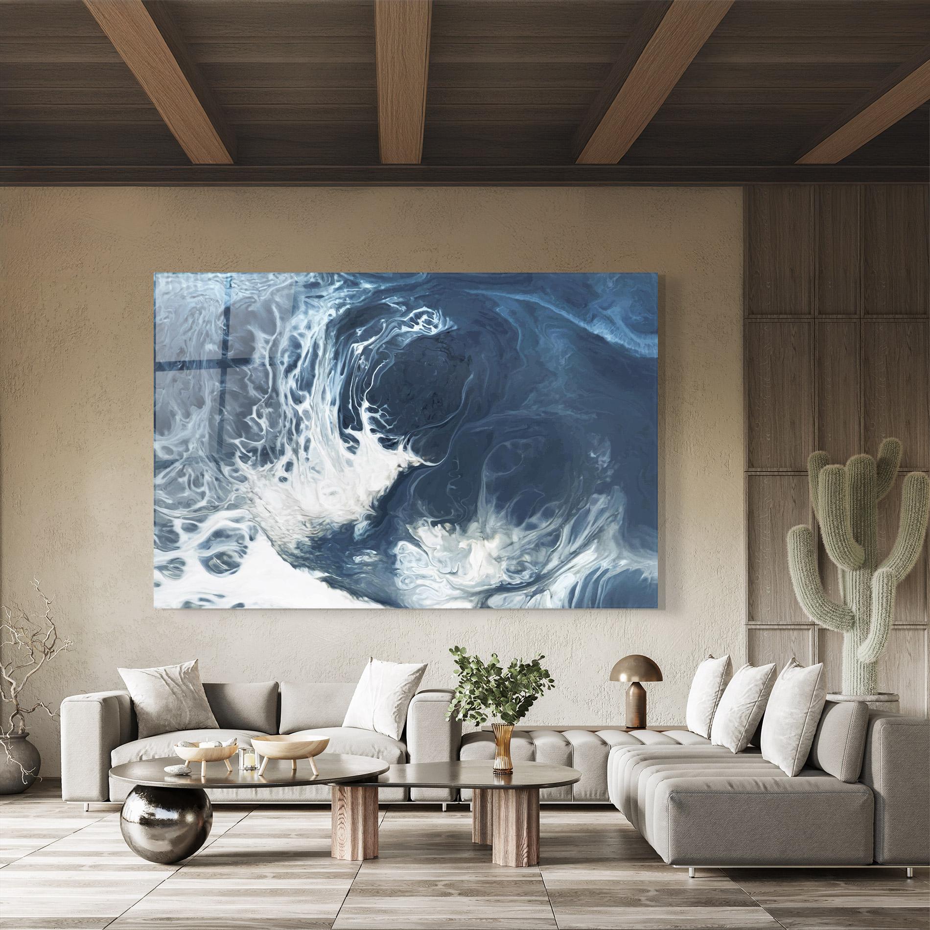 Glasbild Blue White Waves mockup 8