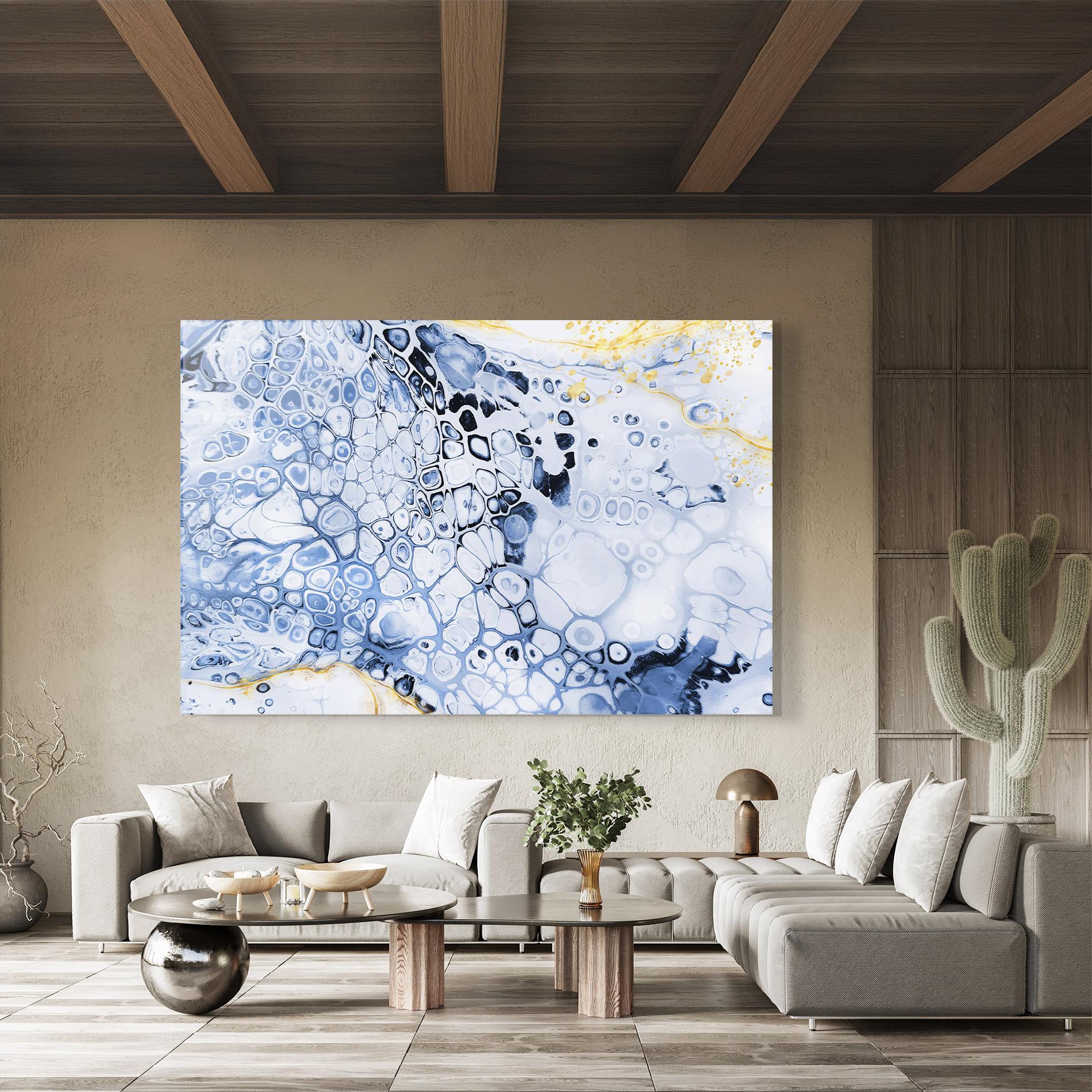 Glasbild Blue Yellow Water Art mockup 8