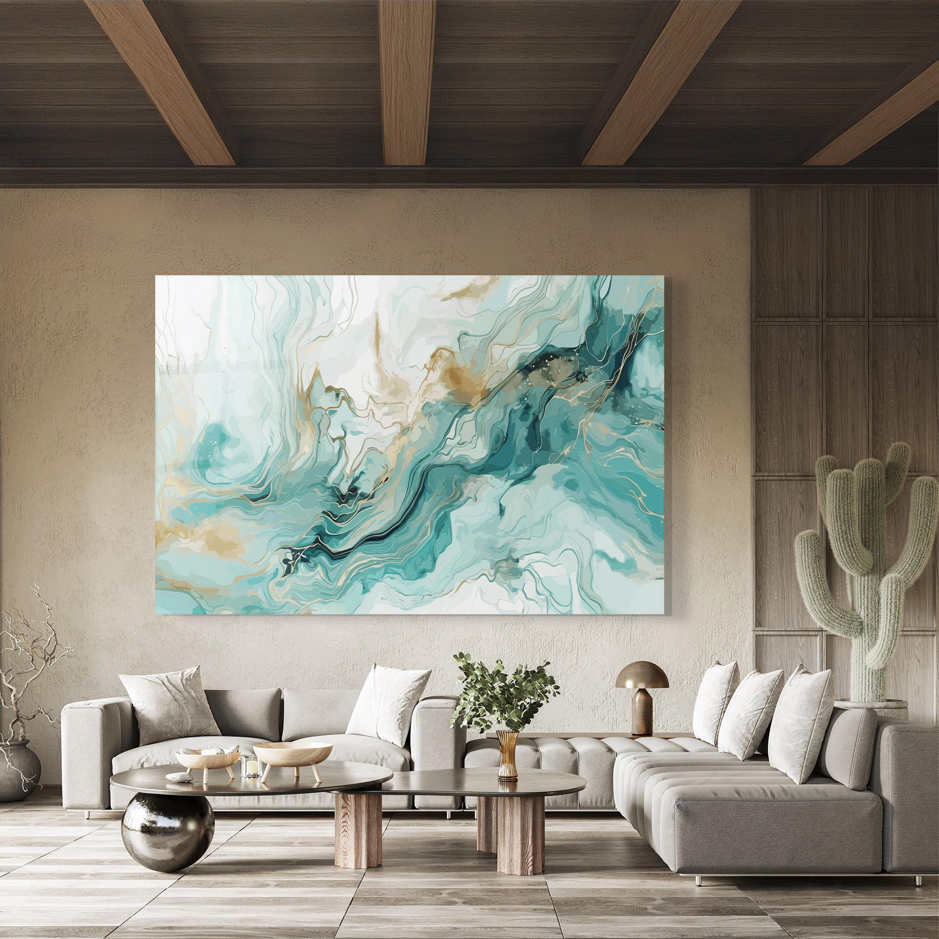 Glasbild Green Gold Water mockup 8