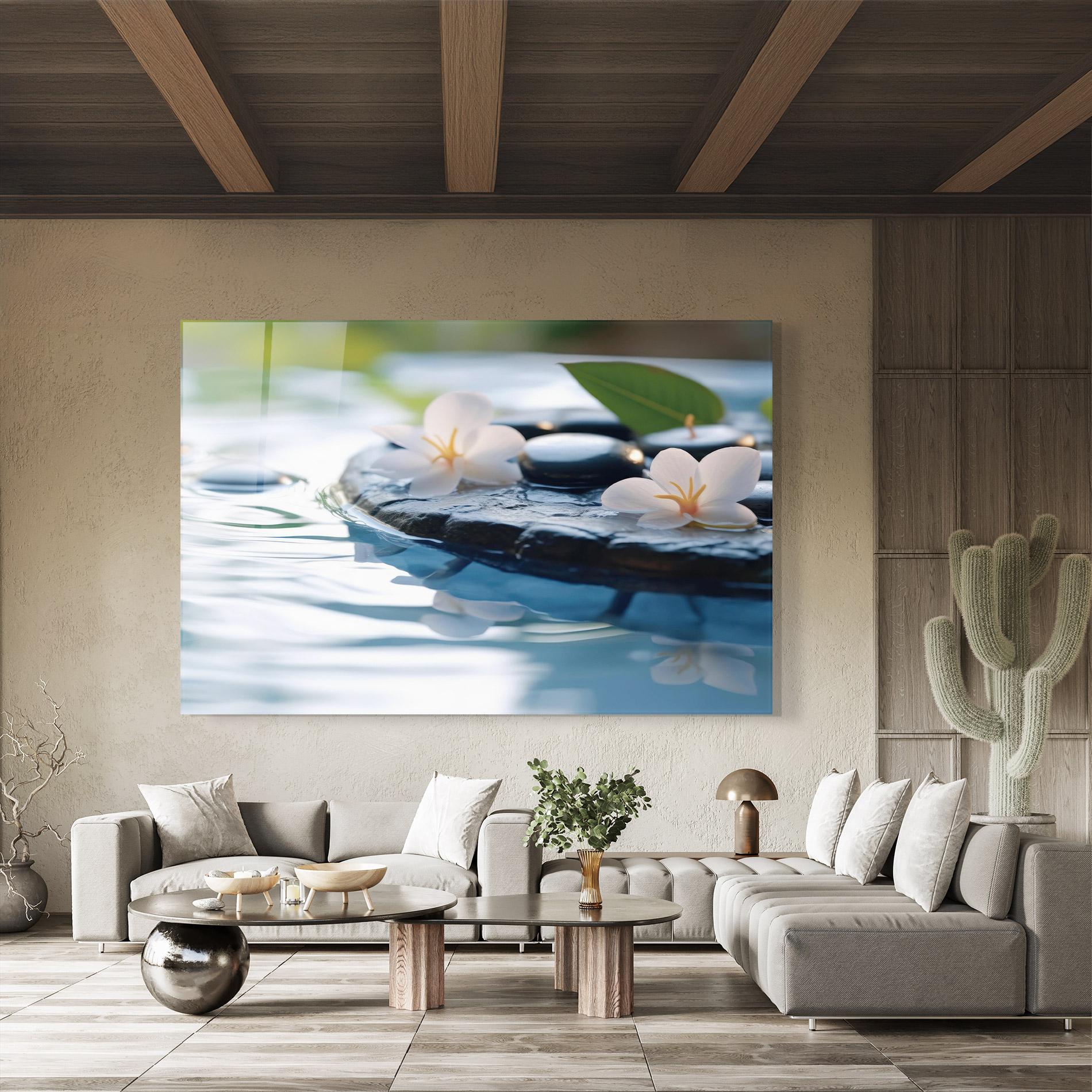 Glasbild Water White Flowers mockup 8