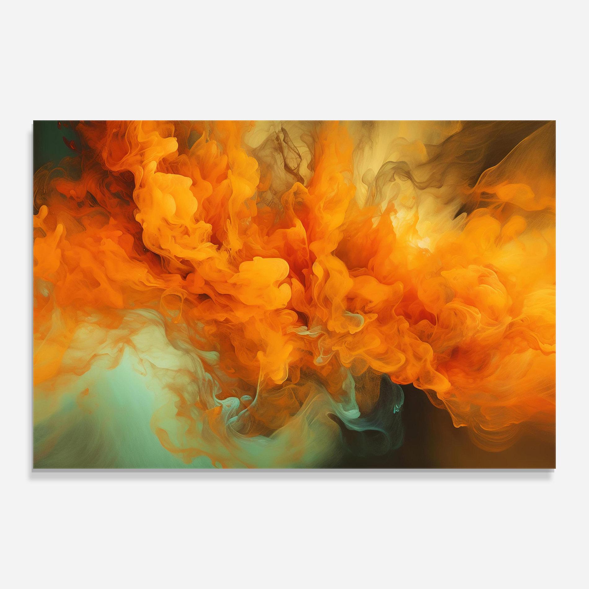 Glasbild Orange Fire Smoke mockup 0