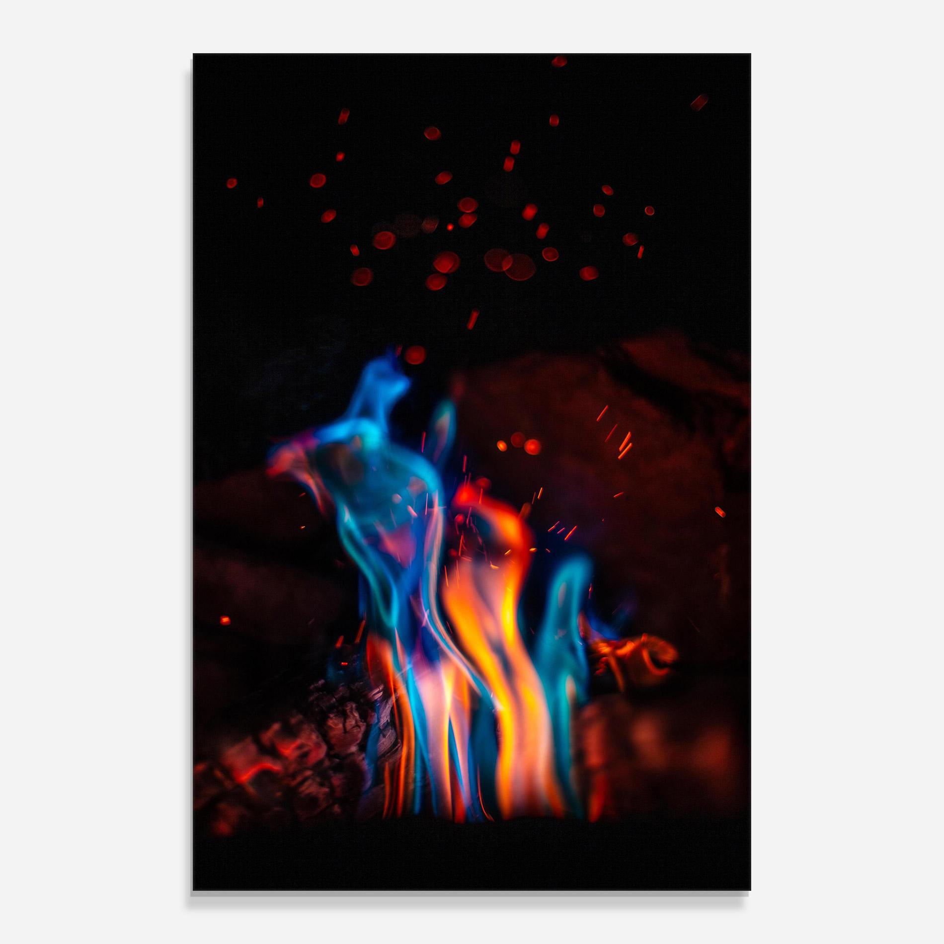 Glasbild Blue Orange Fire mockup 0