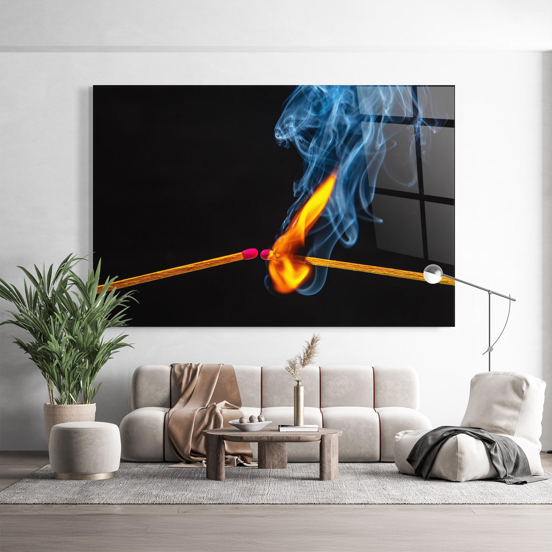 Glasbild Burning Smoking Match mockup 9