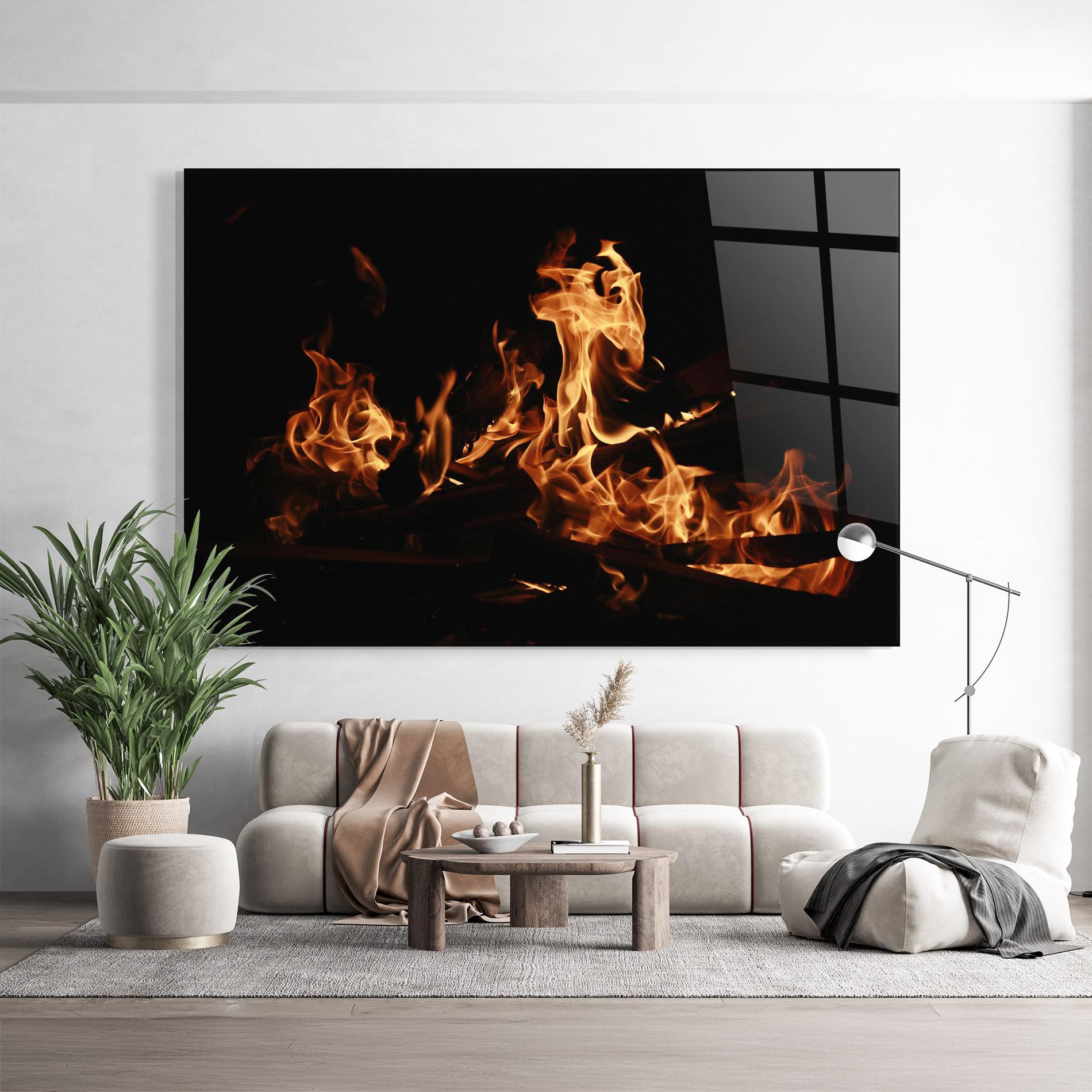 Glasbild Fire On Black mockup 9