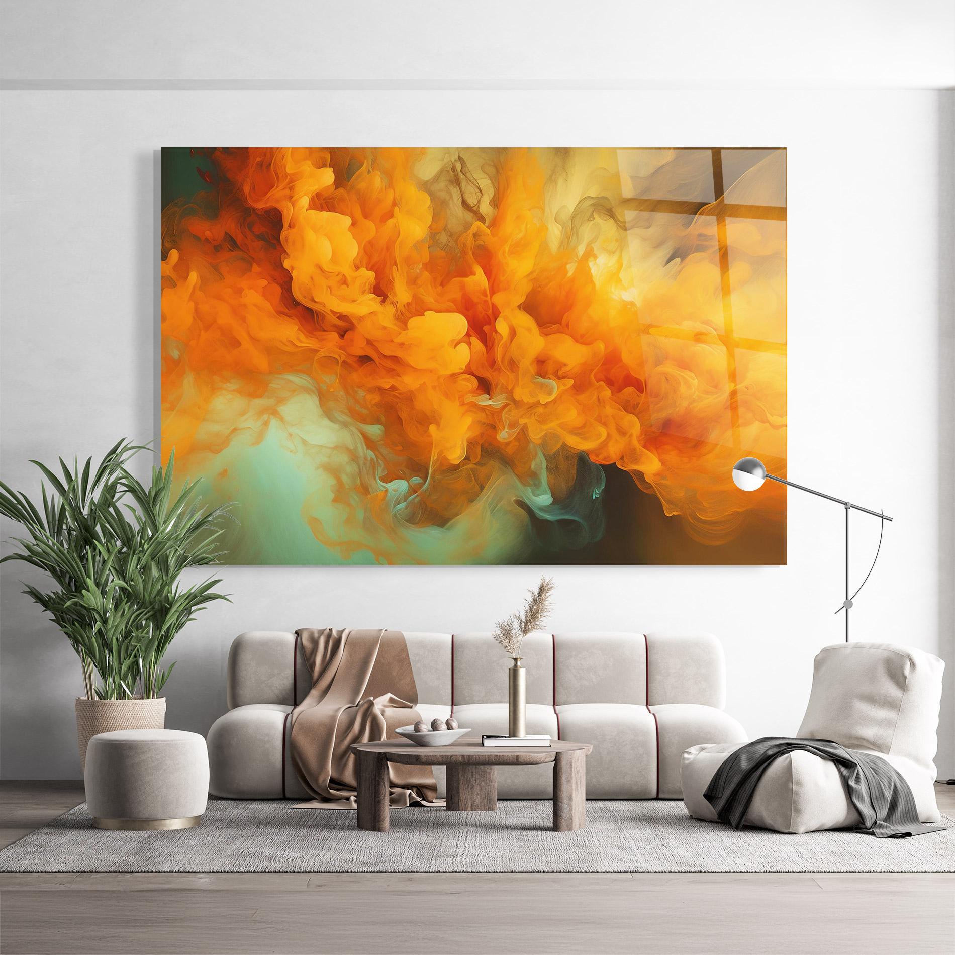 Glasbild Orange Fire Smoke mockup 9