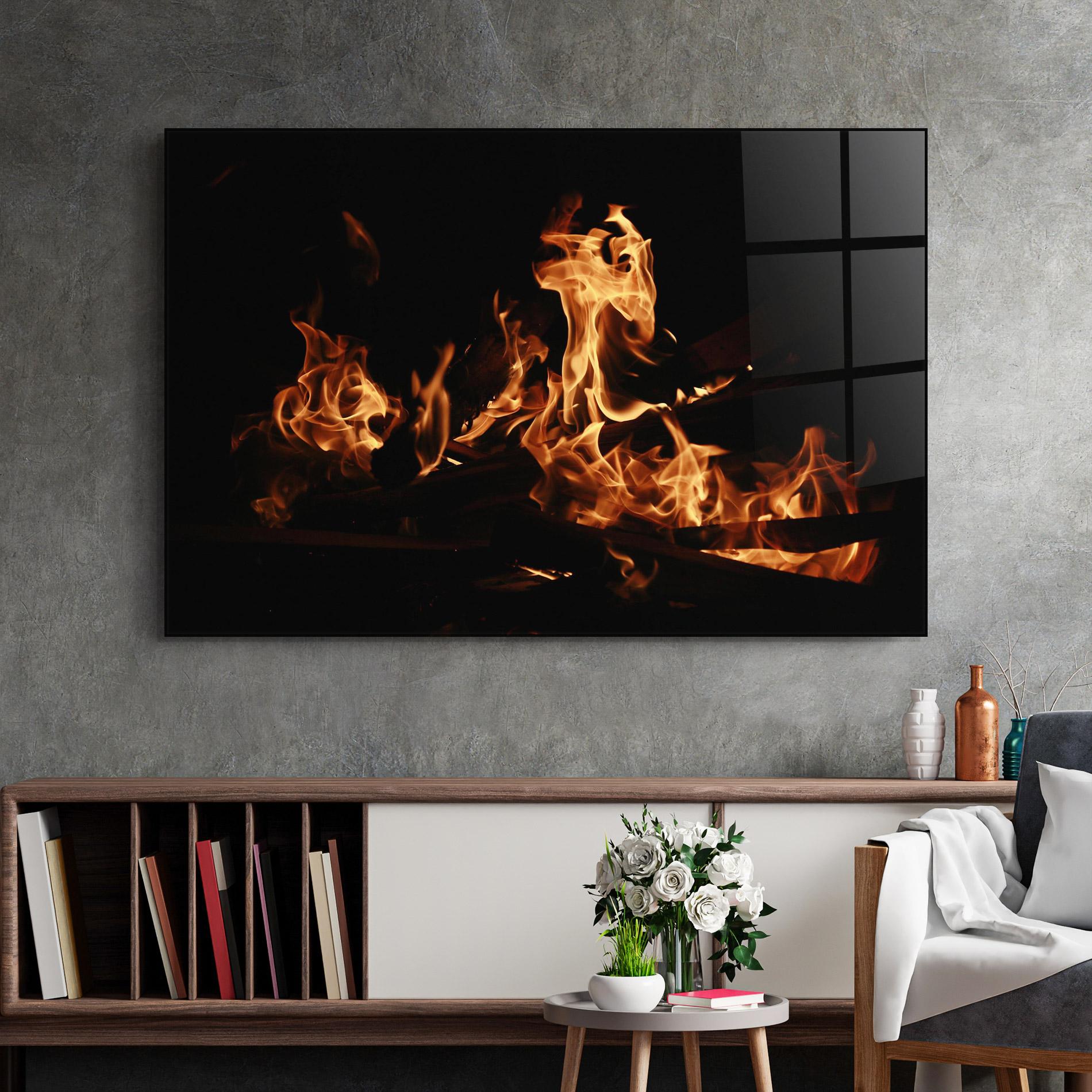 Glasbild Fire On Black mockup 2