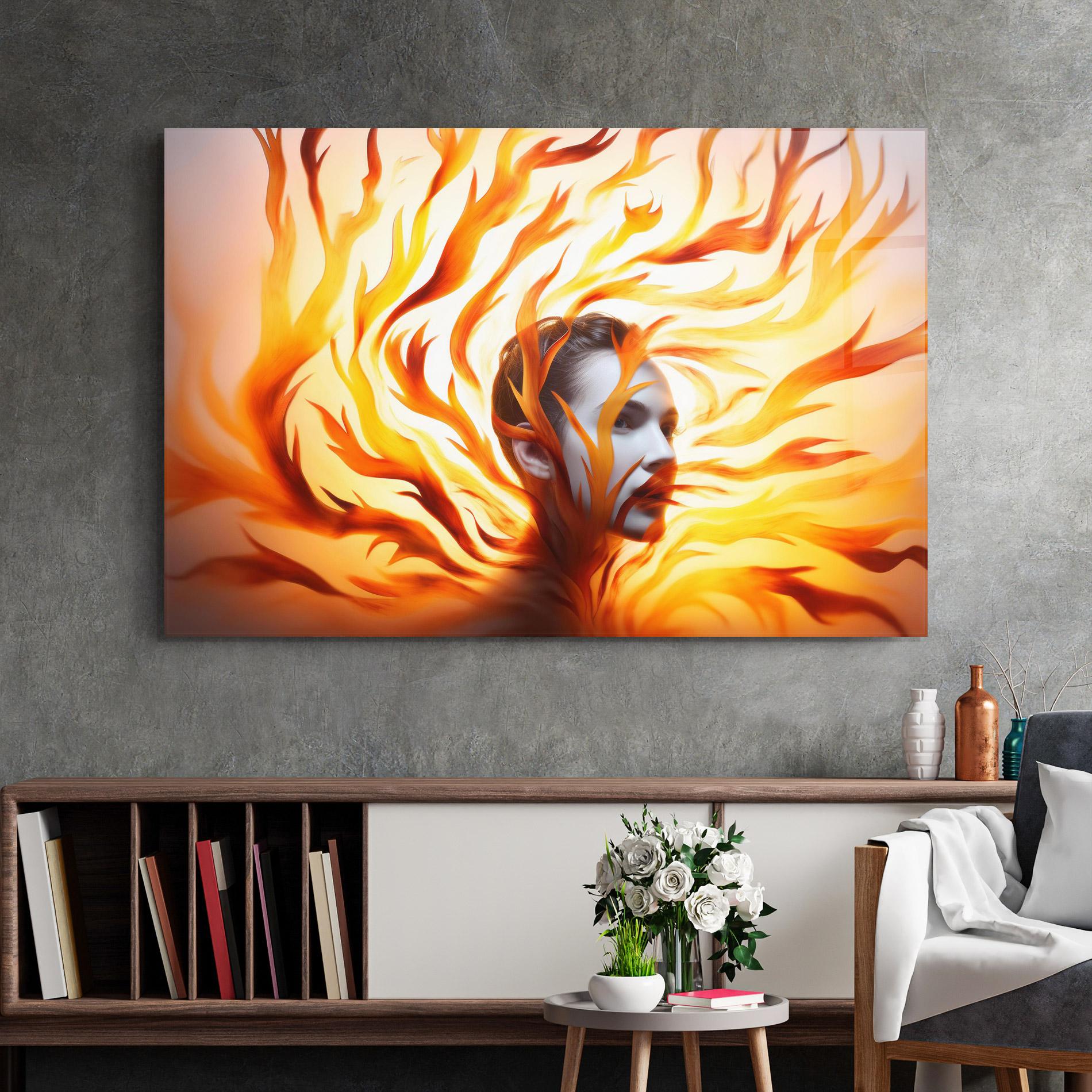 Glasbild Fire Woman mockup 2